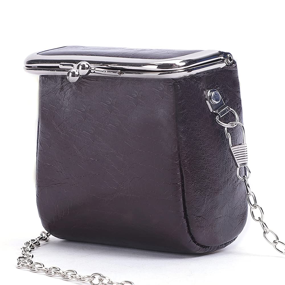 ROUROU Women's Genuine Leather Clutch Bag with Kiss Lock - Small Crossbody Shoulder Bag & Retro Coin Purse - Perfect for Evening Parties, Date Nights & Travel Accessories