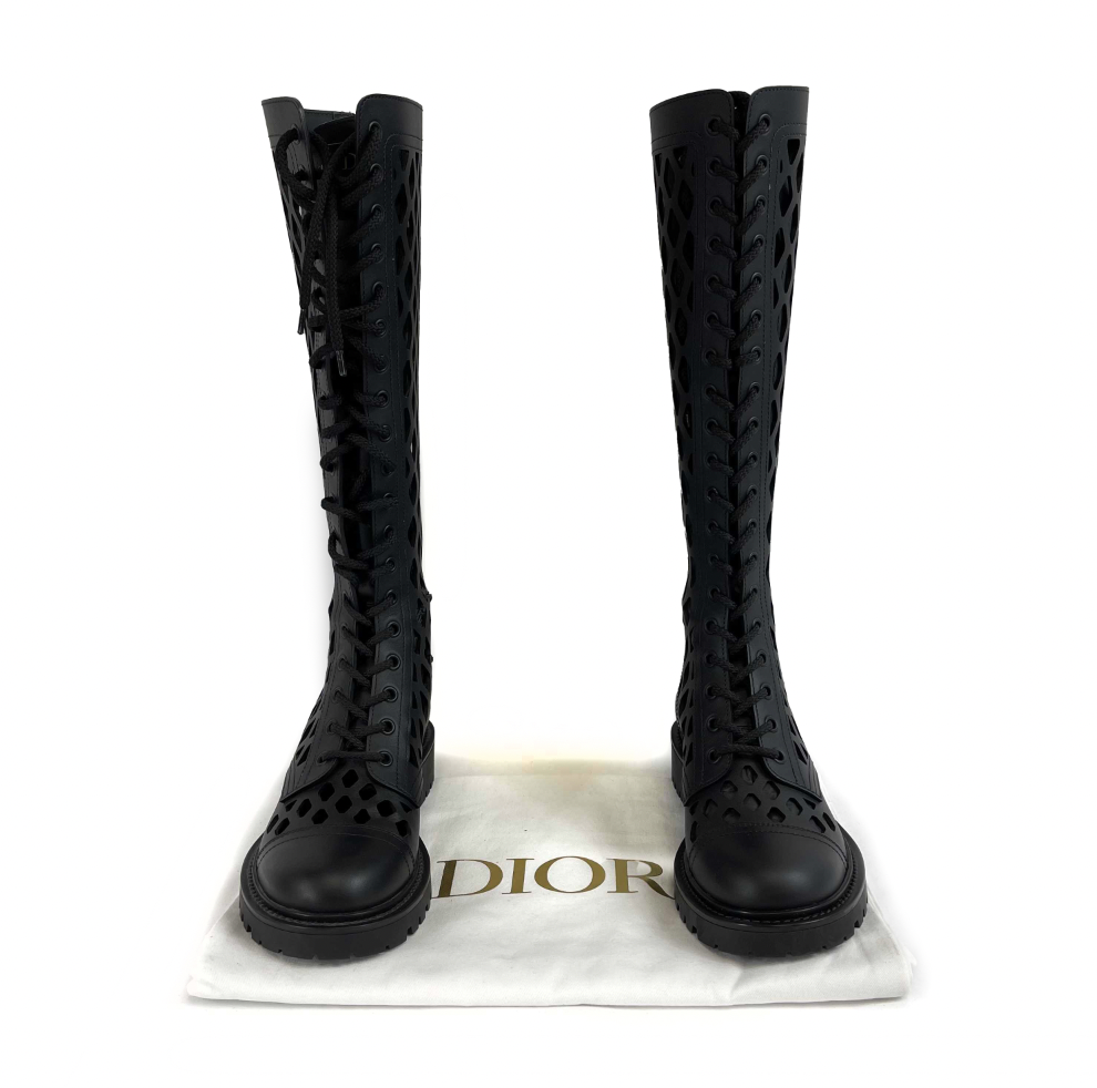 Christian Dior D Trap Black Matte Calfskin High Boots Women's Size 35.5 (US 5.5) - Brand New Luxury Fashion Boots for Evening Parties & Winter Outfits