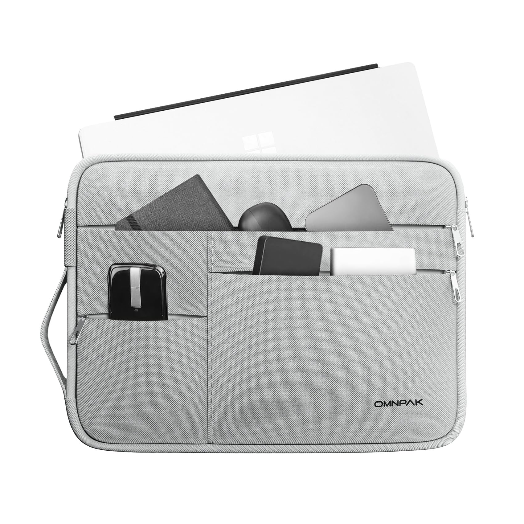 Omnpak Water-Resistant 13-inch Laptop Sleeve Case for Microsoft Surface Pro 9/8/7+/7/6/5/4/3 - Multi-Pocket Protective Carrying Bag with Side Handle Strap - Perfect for Work, Travel & School