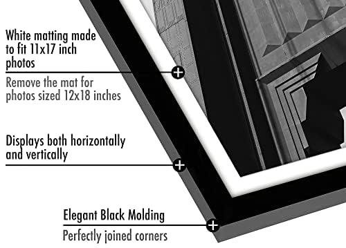 Americanflat 12x18 Poster Frame Set of 5 - Black Gallery Wall Frames with Polished Plexiglass - 11x17 with Mat or 12x18 Without Mat - Galleria Collection - Perfect for Home Decor, Office Display & Art Exhibition