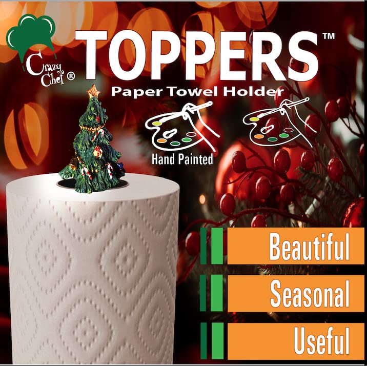 Interchangeable Seasonal Paper Towel Holder - 6 Hand-Painted Spring, Fall & Winter Tops - Christmas Holiday Kitchen Decor - Versatile Towel Organizer for Year-Round Home Decor | Perfect for Holiday Parties, Family Gatherings & Festive Home Styling