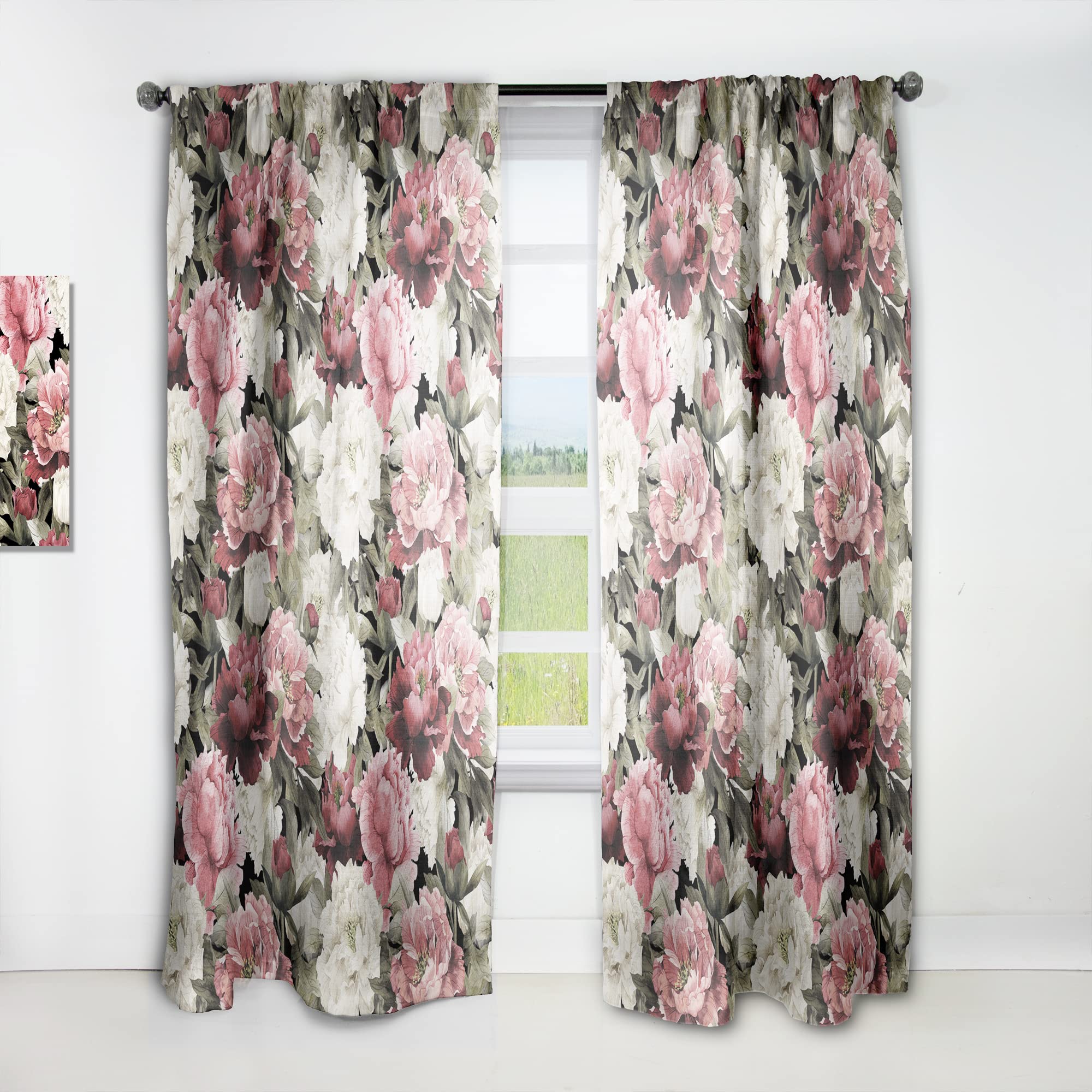 Floral Peony Curtains for Bedroom & Living Room - Thermal Insulated Blackout Drapes - 52x84 Single Panel - Elegant Home Decor for Cozy Spaces & Sun Protection