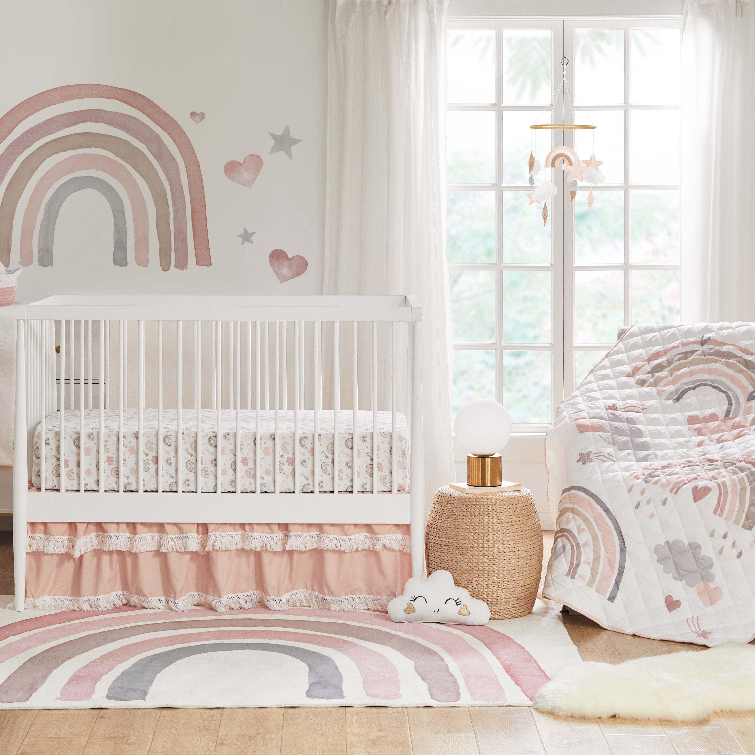 Over the Rainbow 4-Piece Crib Bedding Set - Soft Baby Crib Sheet, Fitted Crib Skirt, Cozy Blanket & Pillowcase - Perfect for Nursery, Baby Shower Gifts & Newborn Sleep Comfort
