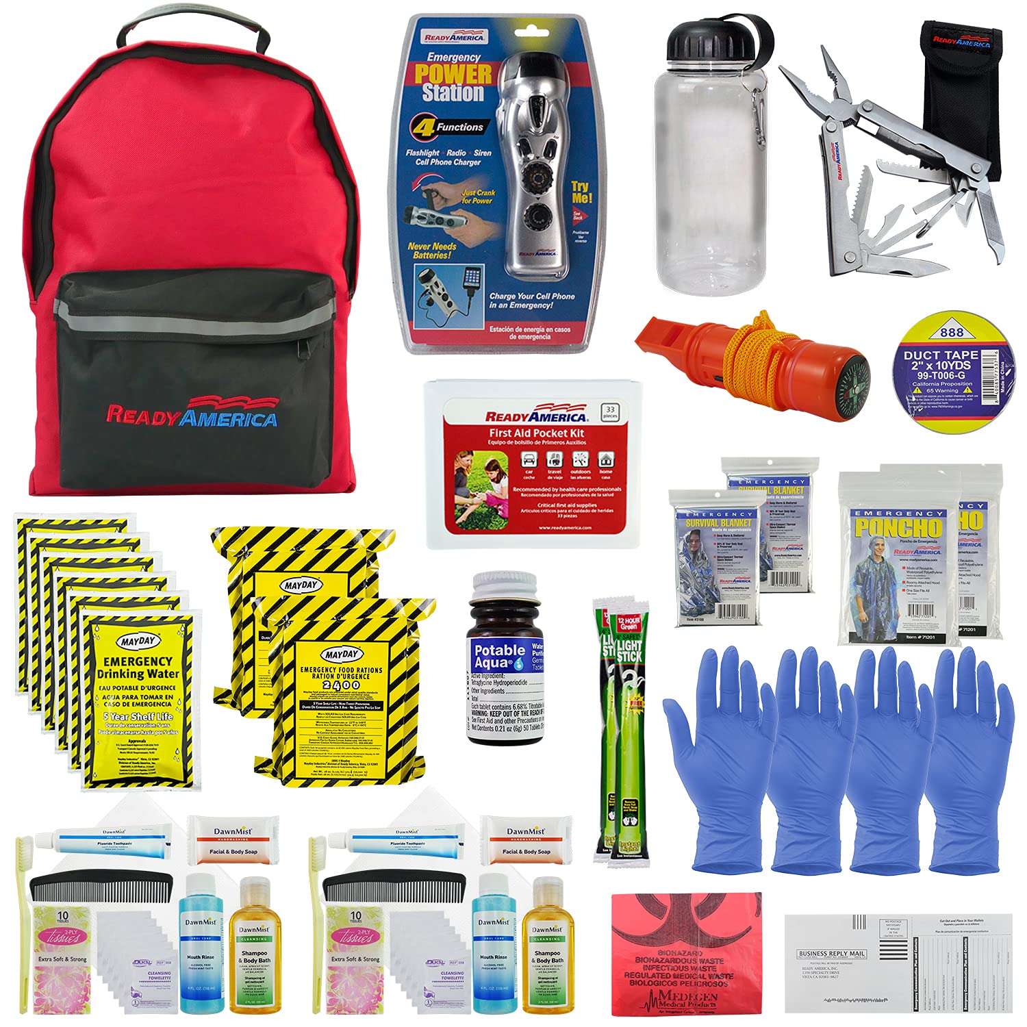 Ready America 72-Hour Deluxe Emergency Kit & 3-Day Survival Backpack for 2 People - Perfect for Natural Disasters, Camping, and Outdoor Adventures