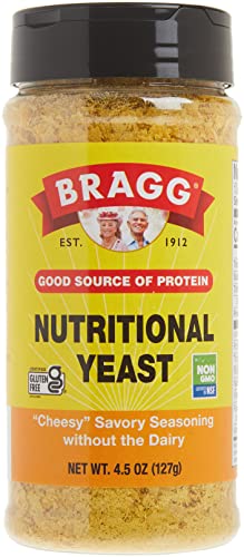 Bragg Premium Nutritional Yeast Seasoning - Vegan, Gluten-Free, Non-GMO - Rich in Protein & B Vitamins - Delicious Parmesan Cheese Alternative for Vegan Cooking (Original, 4.5 oz) - Perfect for Popcorn, Pasta & Salad Topping