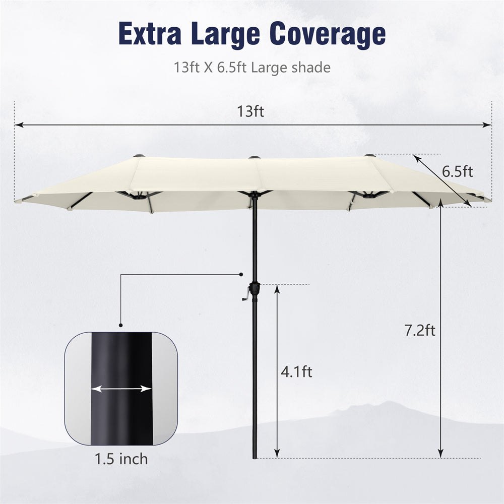 PHI VILLA 13ft Large Double Sided Outdoor Patio Umbrella with Crank & Tilt - Sun Shade for Pool, Garden, Deck, Backyard, Beach & Outdoor Dining