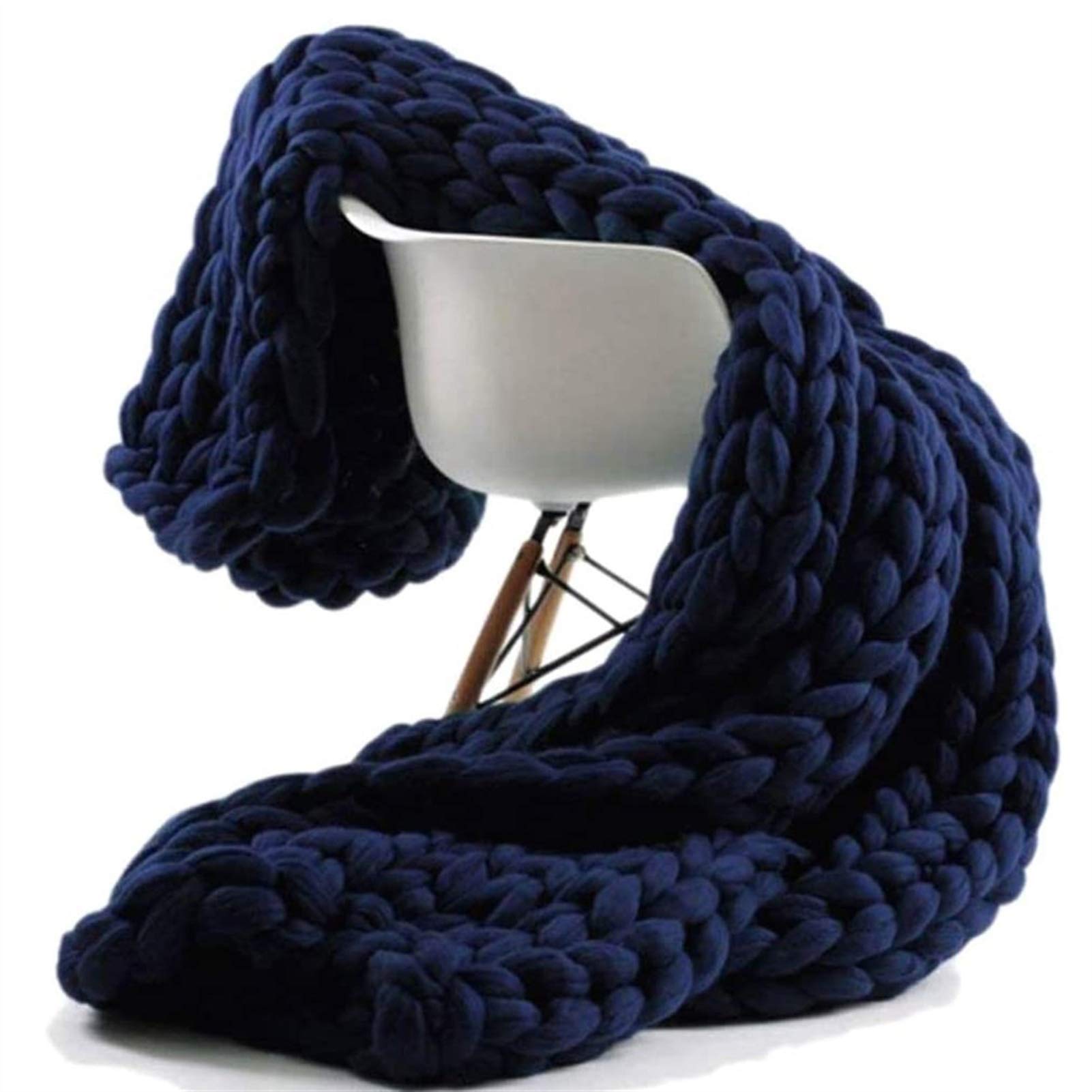 Chunky Knit Blanket - Handmade Soft Yarn Throw for Couch, Bed, Sofa & Pet - Cozy Home Decor Gift - Navy Blue 47x71 Inches - Perfect for Living Room, Nursery & Winter Snuggling