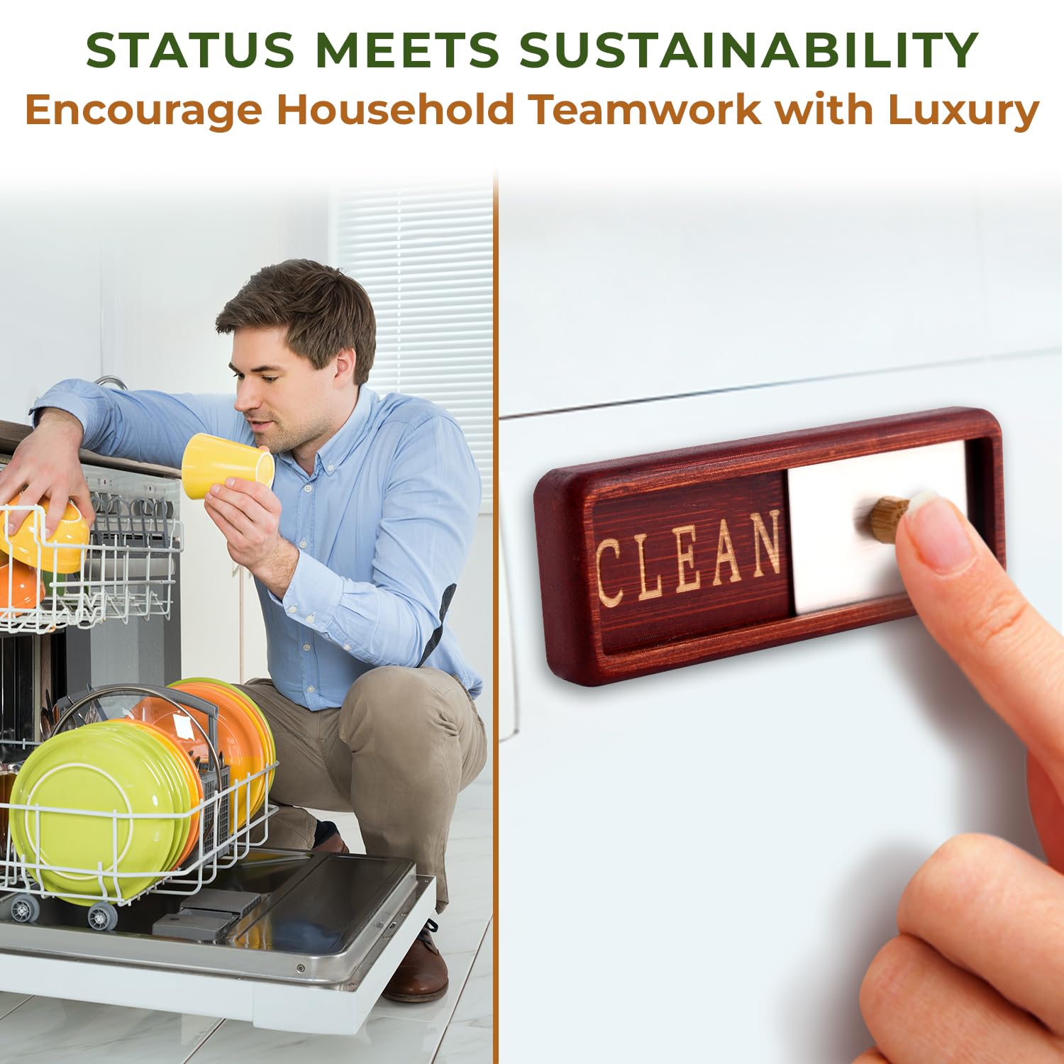 TEYGA Bamboo Dishwasher Magnet - Clean Dirty Sign for Kitchen, Dishwasher Indicator for Home & Office Use | Eco-Friendly & Durable