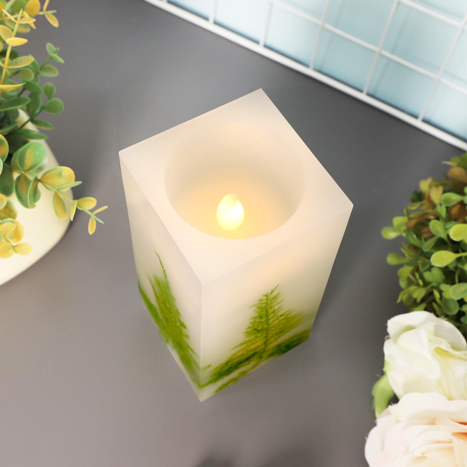 Silverstro Holiday Flameless LED Candle - Real Wax Asparagus Flickering Battery Operated Candle for Home, Bedroom, Kitchen, Party, Christmas & St. Patrick's Day Decor (3
