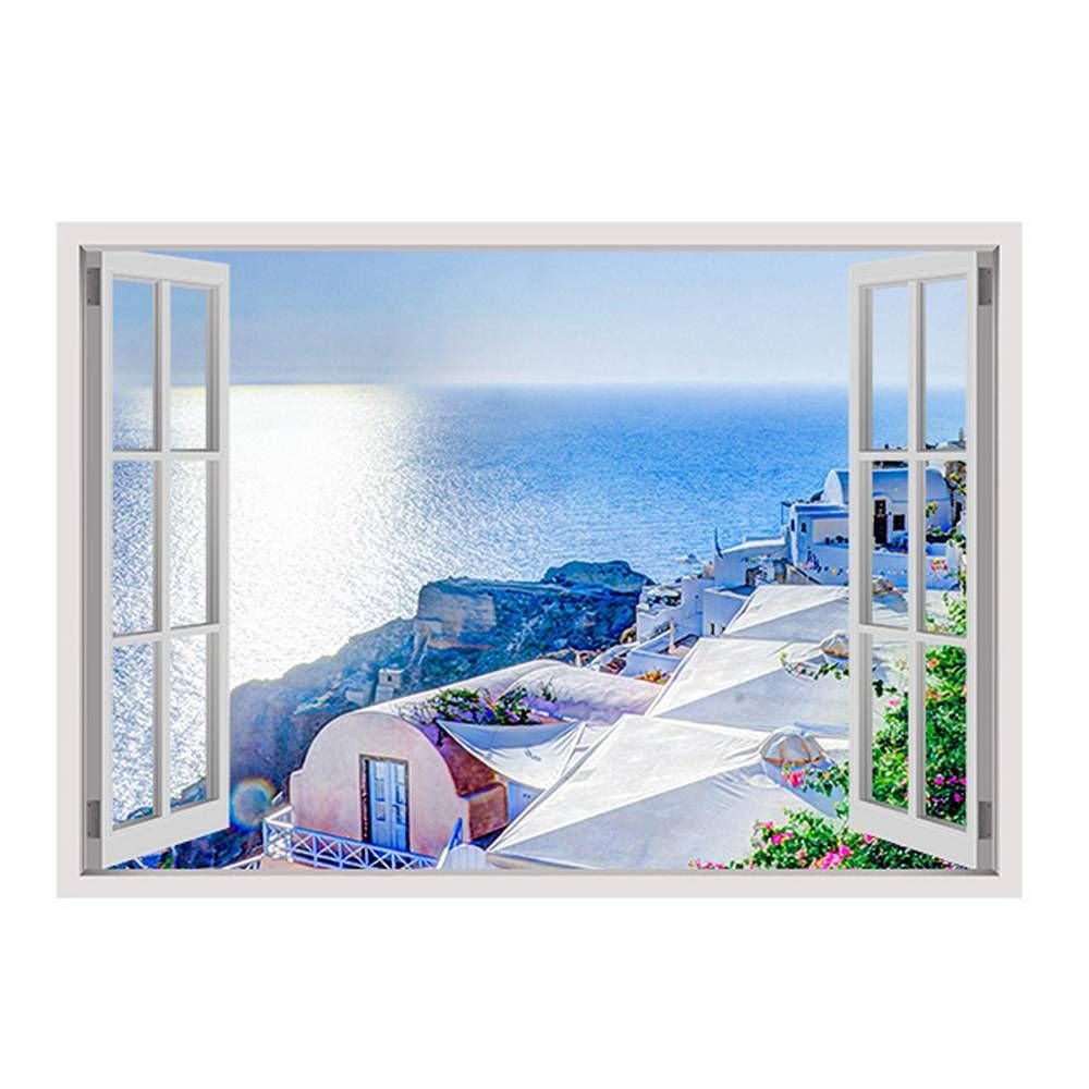 Santorini Summer Vacation Fake 3D Window Wall Decal - 17
