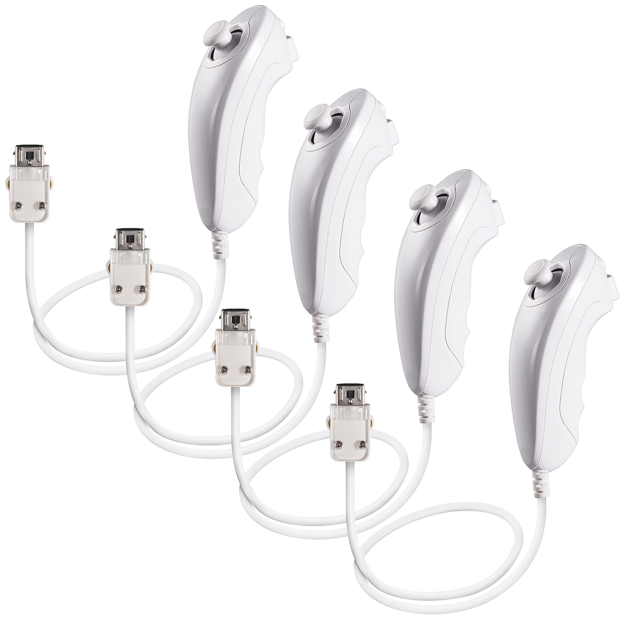 4 Pack White Wii Nunchuk Controller Replacement - Compatible with Wii & Wii U Console - Perfect for Mario Kart, Wii Sports & Family Gaming Parties