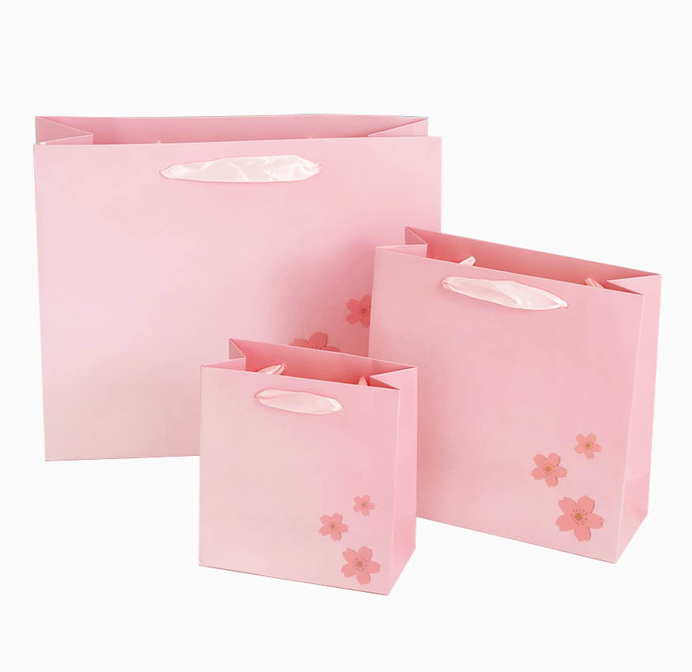 3 Pack Colorful Gift Bags with Handles - Pink Sakura Design Paper Shopping Bags for Birthday, Wedding & Retail Merchandise (3 Sizes) - Perfect for Party Favors, Gift Wrapping & Store Packaging