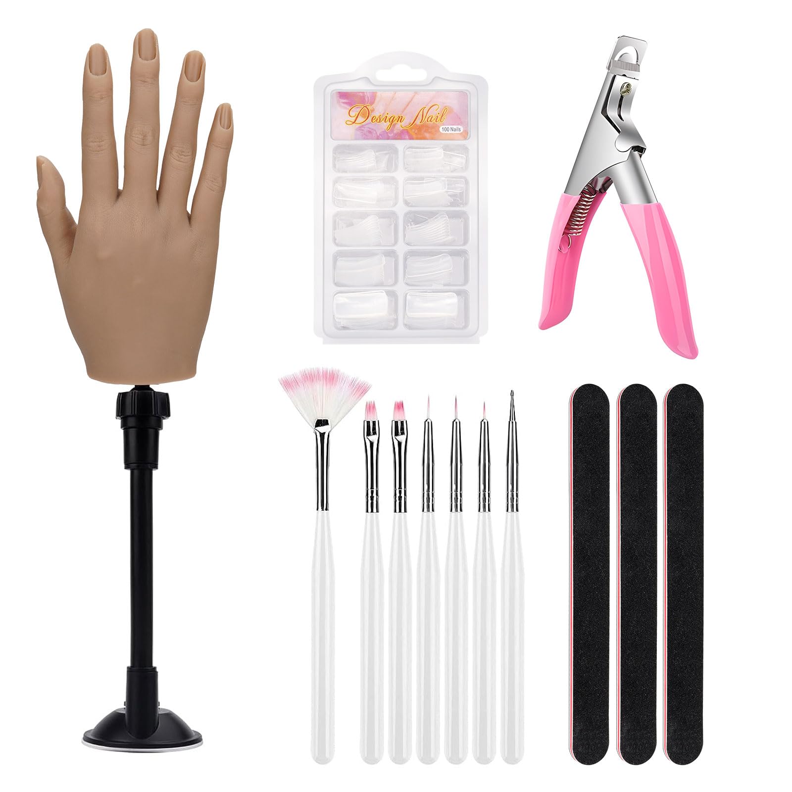Realistic Silicone Nail Training Hand with Stand - Flexible Bendable Mannequin Hand for Acrylic Nails Practice, DIY Nail Art & Print Training Tool (Left Hand) - Perfect for Salon Professionals & Home Nail Enthusiasts