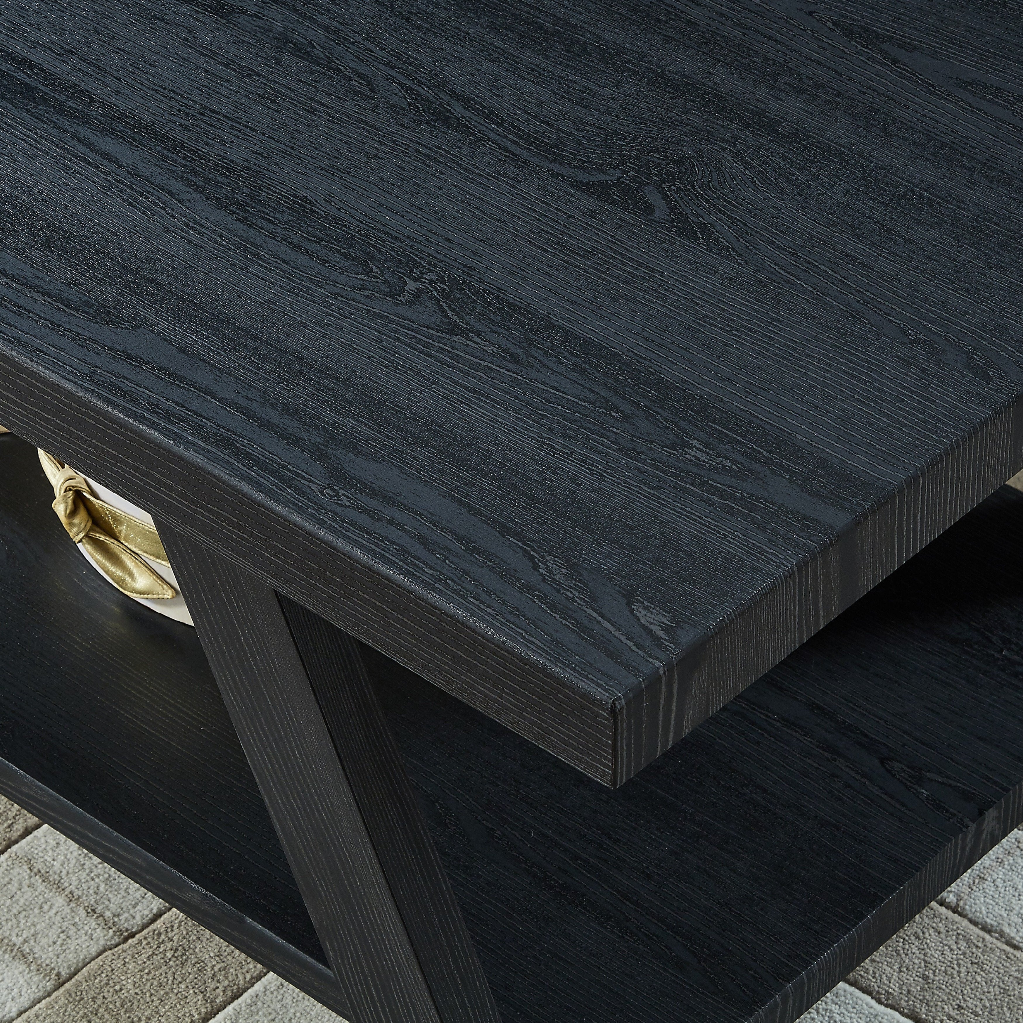 Roundhill Furniture Athens Contemporary Replica Wood Shelf Coffee Table - Black Finish - Modern Living Room Centerpiece for Home Decor