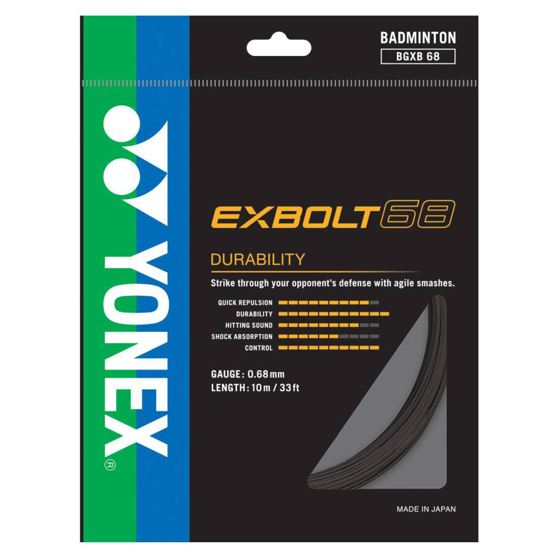 Yonex Exbolt 68 Badminton String Set (10m) - High Performance Badminton Racket String for Durability & Control - Perfect for Tournament Play & Training Sessions