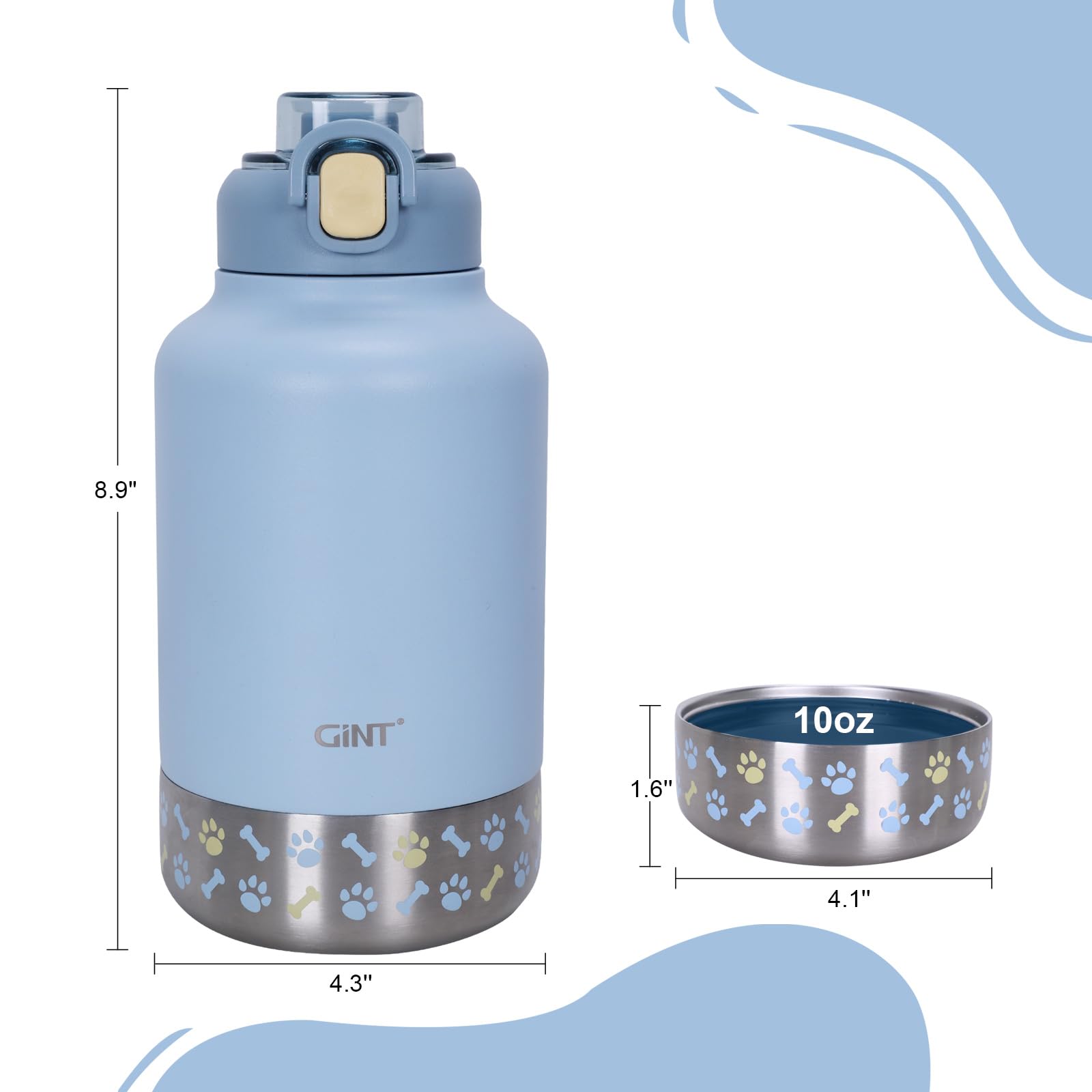 **GiNT 37oz Insulated Stainless Steel Dog Water Bottle with Portable Bowl & Carrying Case – Leak-Proof Travel Water Dispenser for Dogs, Pets & Humans – Perfect for Hiking, Camping, and Daily Walks**