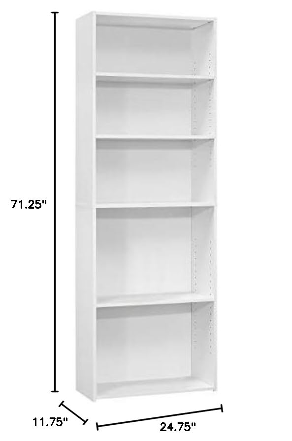 Monarch Specialties 72-Inch Tall 5-Shelf Bookcase in White - Perfect for Home Office, Living Room & Library Storage