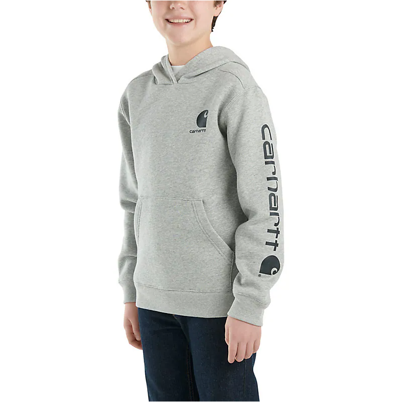Carhartt Kids Long Sleeve Graphic Sweatshirt - Heather Grey | Soft Cotton Pullover Hoodie for Boys & Girls | Perfect for School, Playdates & Outdoor Activities