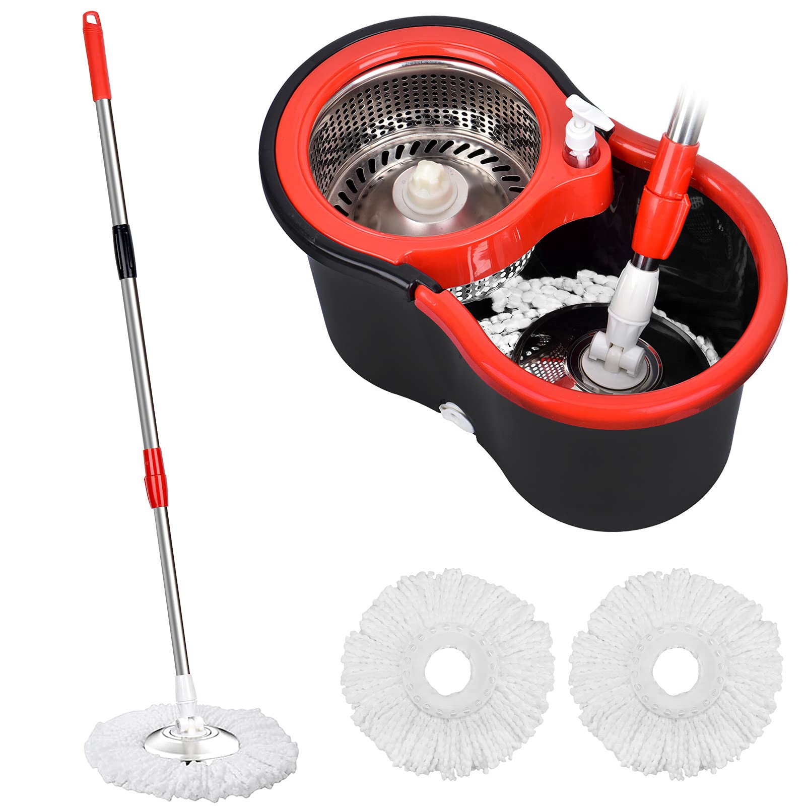 360 Spin Mop and Bucket Set with Wringer - 3 Replaceable Mop Heads - Stainless Steel Floor Cleaning System for Hardwood, Tile & Laminate Floors - Perfect for Kitchen, Bathroom & Home Cleaning