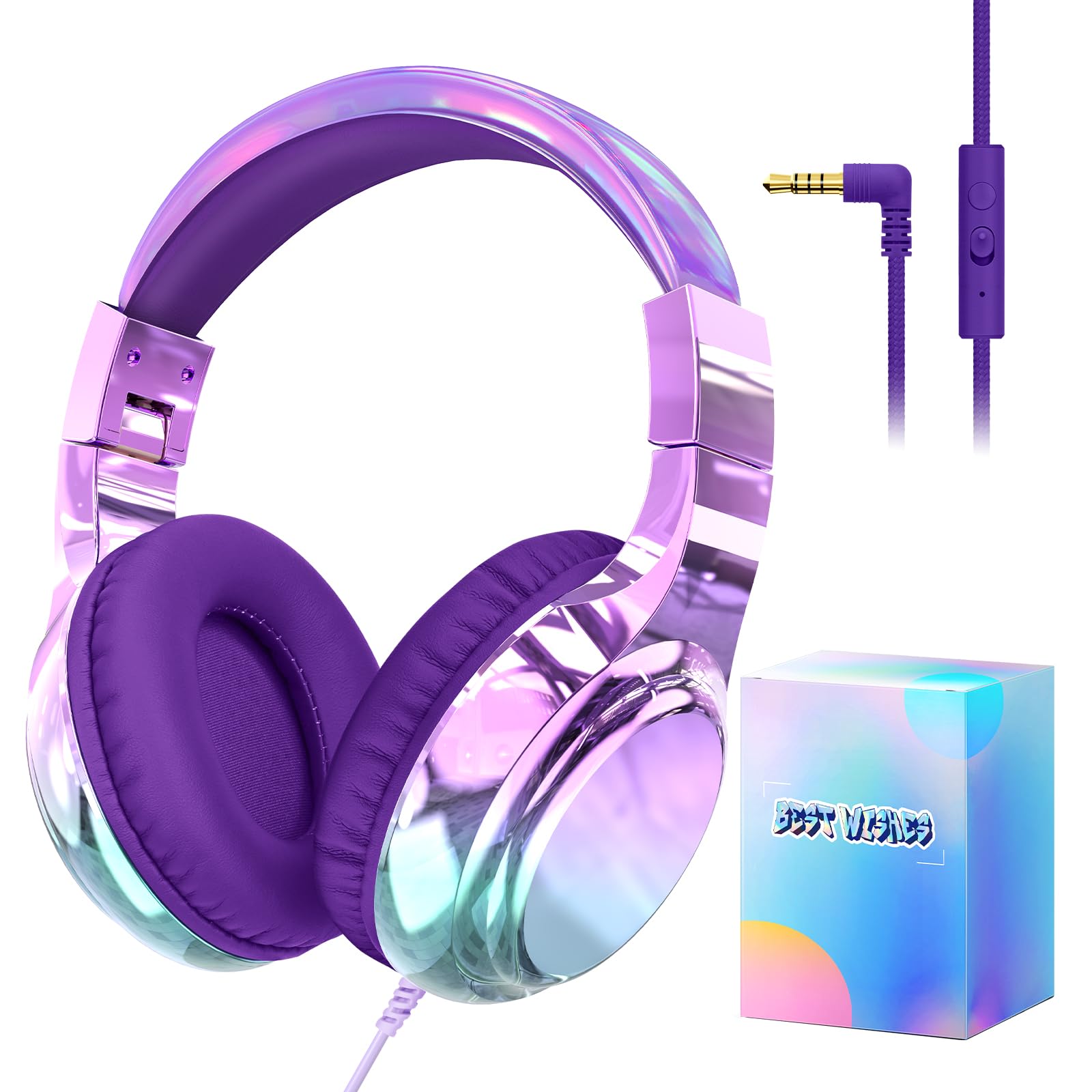 JYPS Kids Headphones with Volume Limit (85/94dB) - Wired Children Headphones for Boys & Girls Ages 2+, Built-in Mic, Share Function for iPad/Fire Tablet/School Use - Perfect for Online Learning, Travel & Home Entertainment