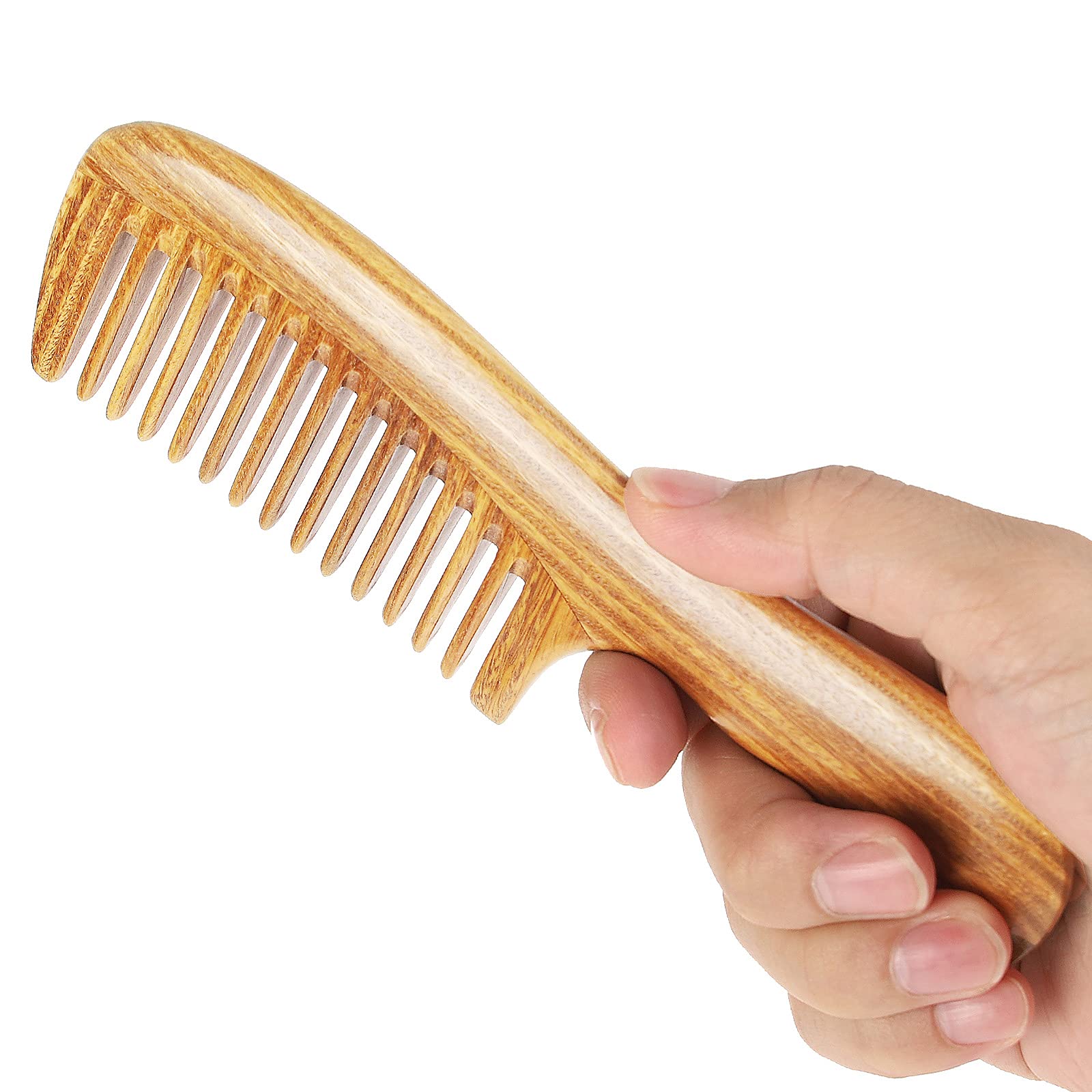 Onedor 100% Natural Green Sandalwood Hair Comb - Anti-Static Detangling Wide Tooth Comb with Natural Sandalwood Fragrance | Perfect for Daily Hair Care, Styling & Scalp Massage