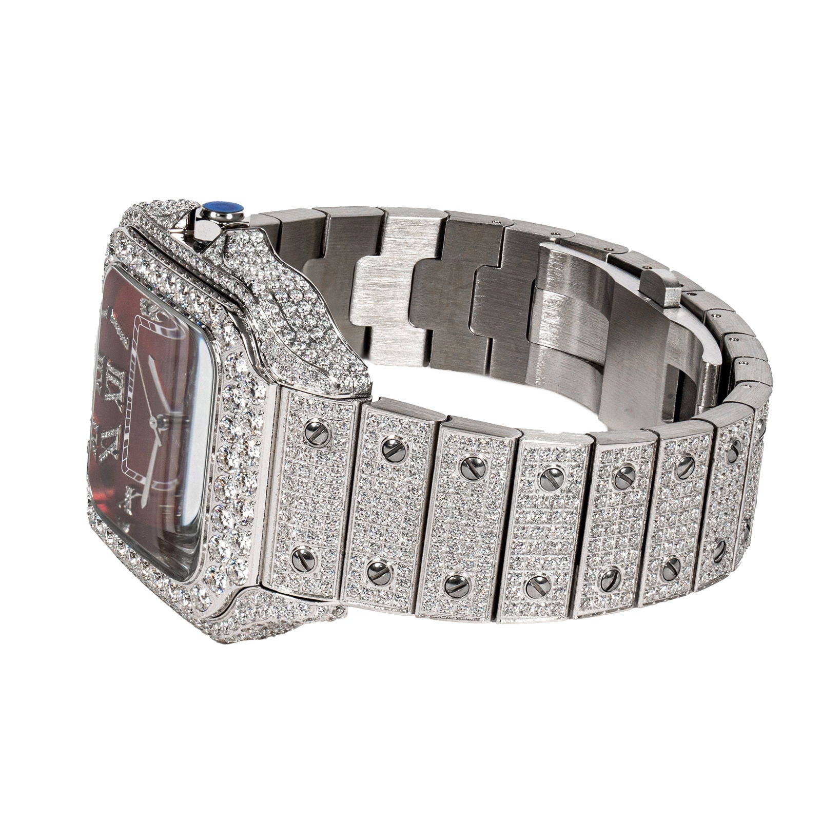 Luxury Custom Moissanite Diamond Watch for Men - 40mm Red Dial | Elegant Dress Watch for Formal Events & Business Occasions