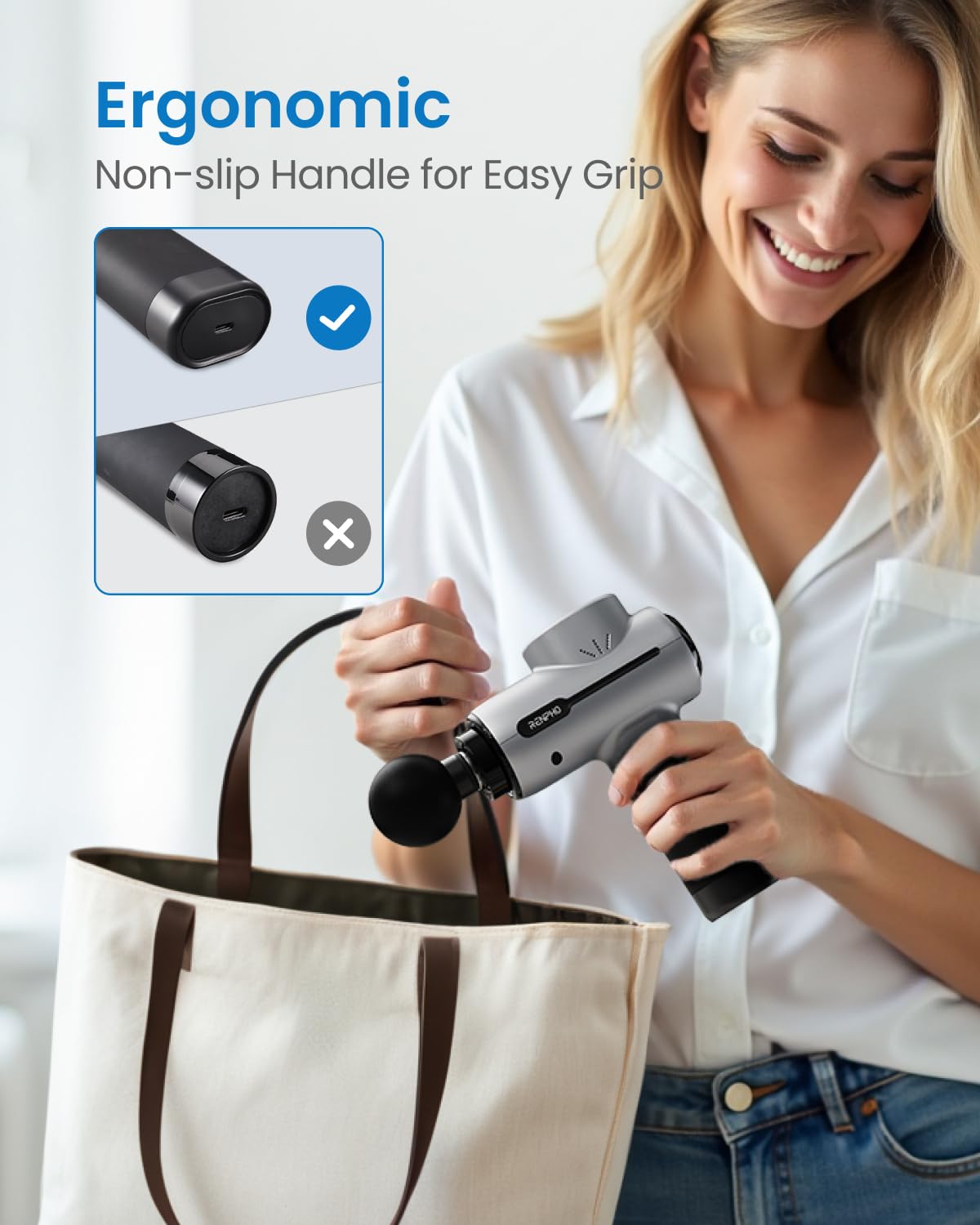 RENPHO Deep Tissue Massage Gun - Portable Percussion Massager for Back, Neck & Muscle Pain Relief | FSA/HSA Eligible | Perfect for Athletes, Office Workers & Home Use | Includes Carry Case - Ideal Mother's Day Gift for Men & Women