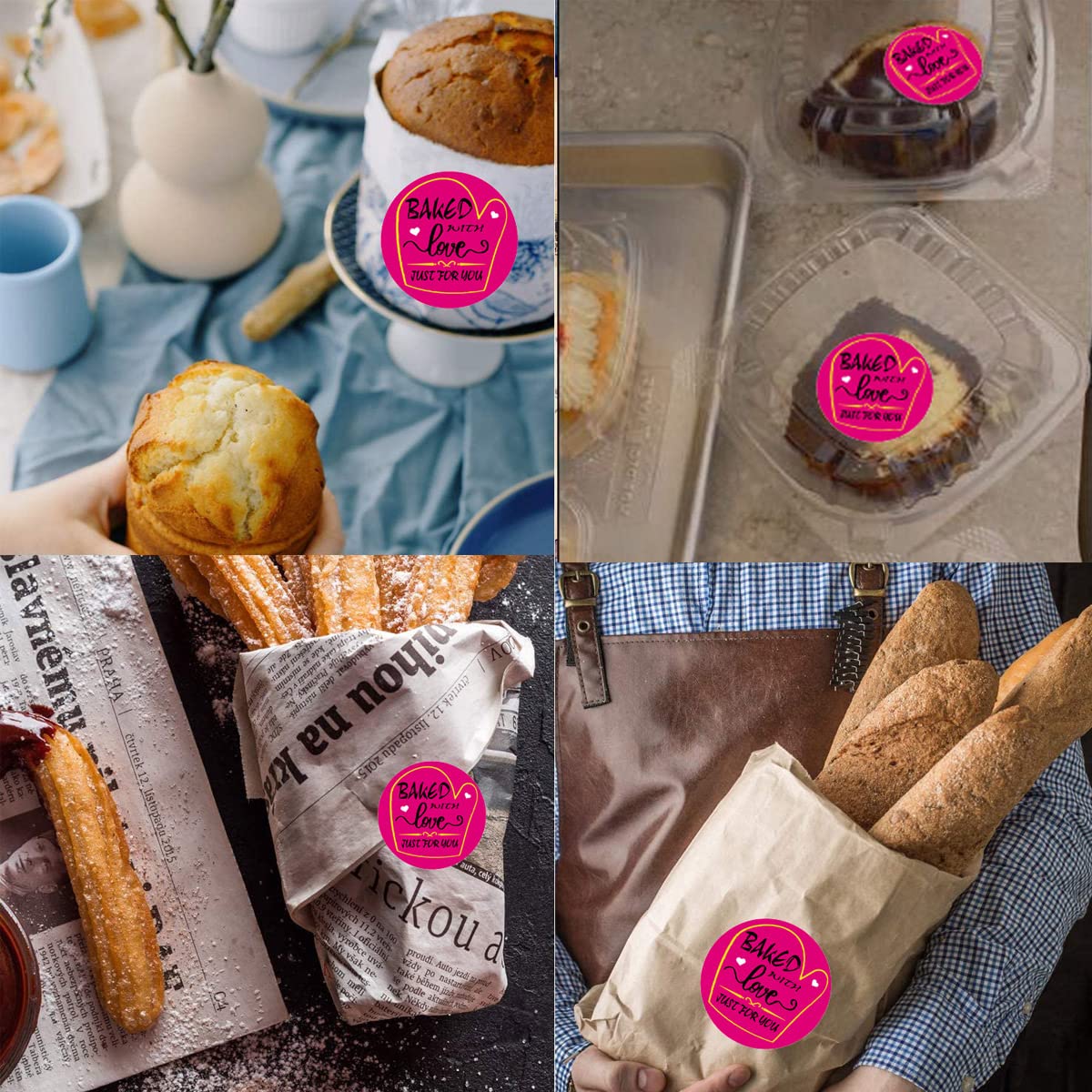 Baked with Love Stickers - 2 Inch Round Cookie & Cupcake Labels (500 Pcs) - Perfect for Homemade Bakery, Bread Bags, and Gift Packaging