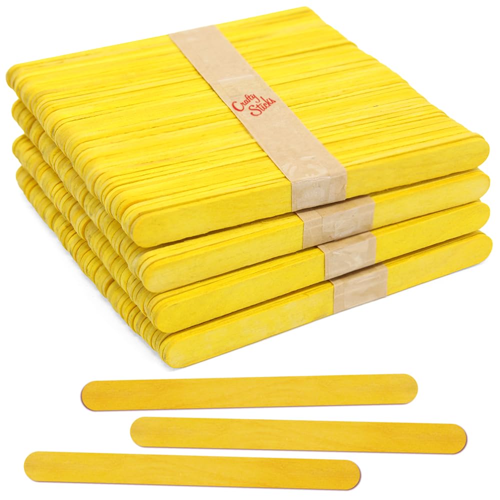 200 Pack 4.5 Inch Yellow Wooden Popsicle Sticks for DIY Crafts, School Projects, Garden Markers & Ice Cream Treats - Perfect for Kids Art, Classroom Activities and Summer Party Decorations by CraftySticks