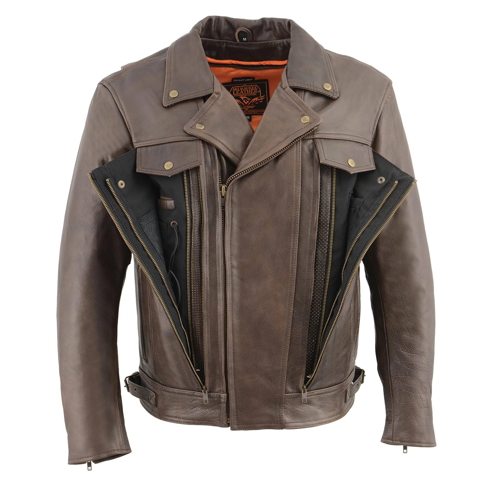 Milwaukee Leather MLM1522 - Men's Antique Brown Utility Pocket Motorcycle Jacket for Riding & Outdoor Adventures | Durable Leather Biker Jacket with Multiple Pockets