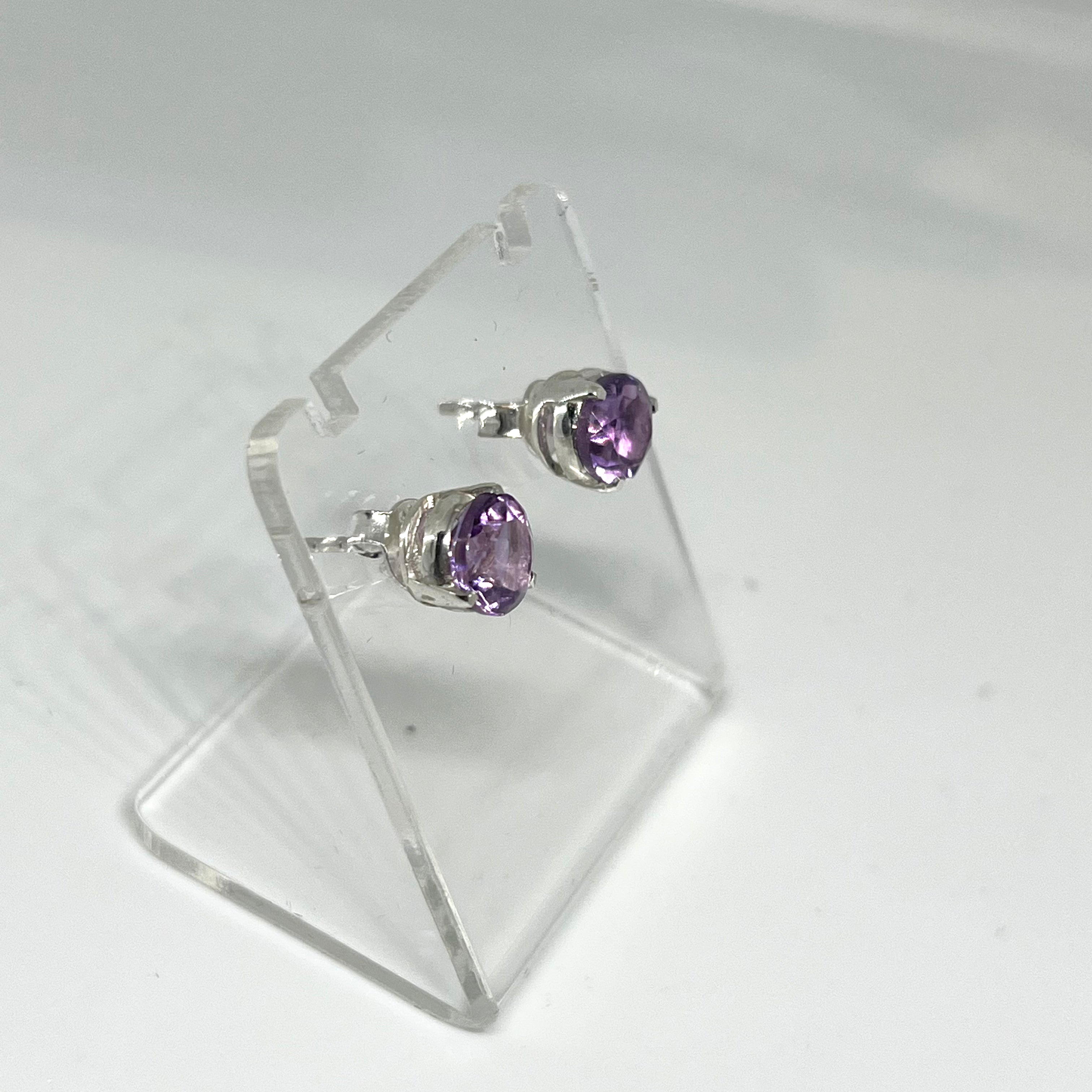 7mm Round Faceted Gemstone Stud Earrings - 3 Prong Set for Women (PSE006) | Perfect for Everyday Wear, Parties & Gifts