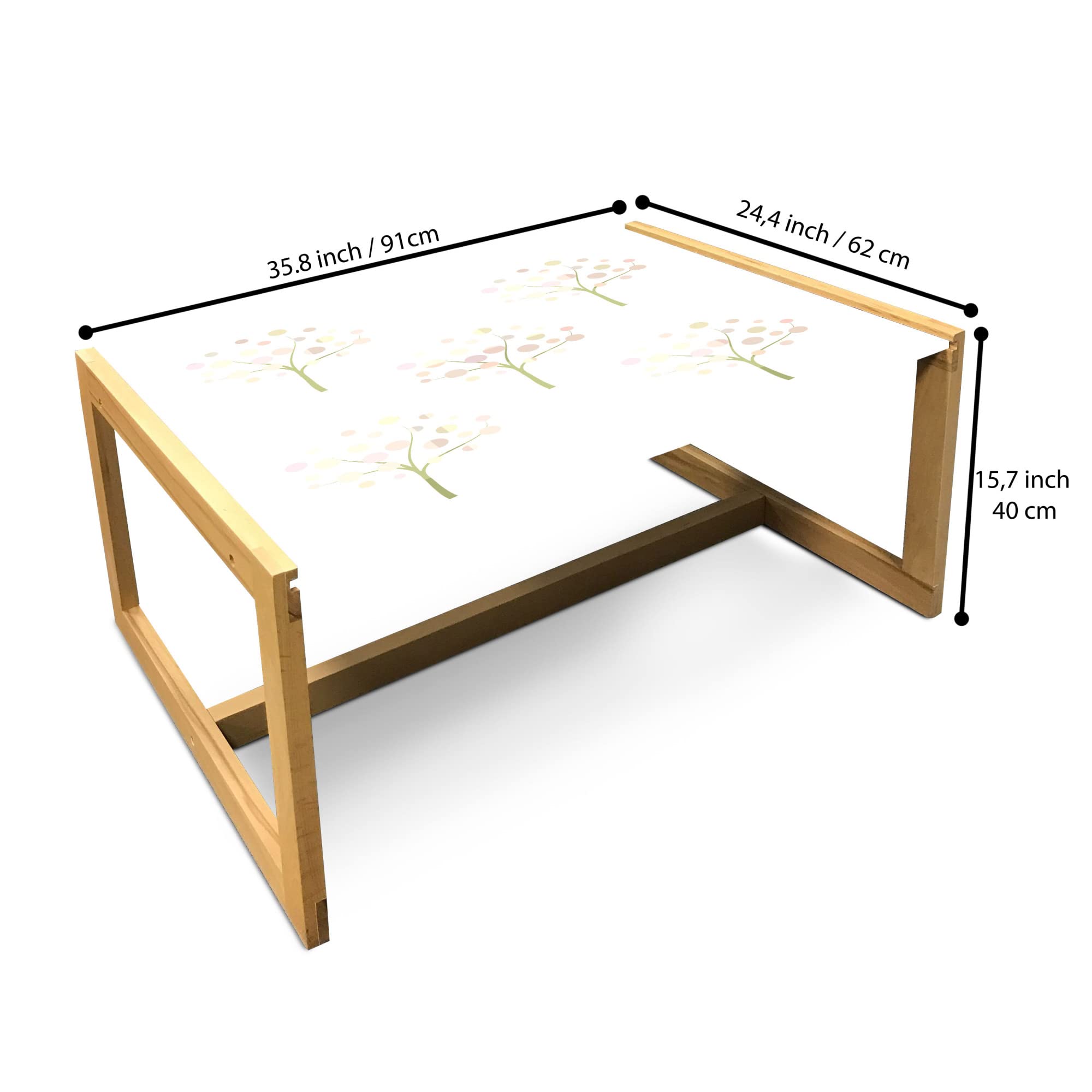 Ambesonne Pastel Coffee Table - Abstract Tree Design with Irregular Rounds, Acrylic Glass Top & Wooden Frame - Modern Center Table for Living Room, Office, Dorm - Large Size in Pale Olive Green - Perfect for Home Decor, Small Spaces & Gift Giving