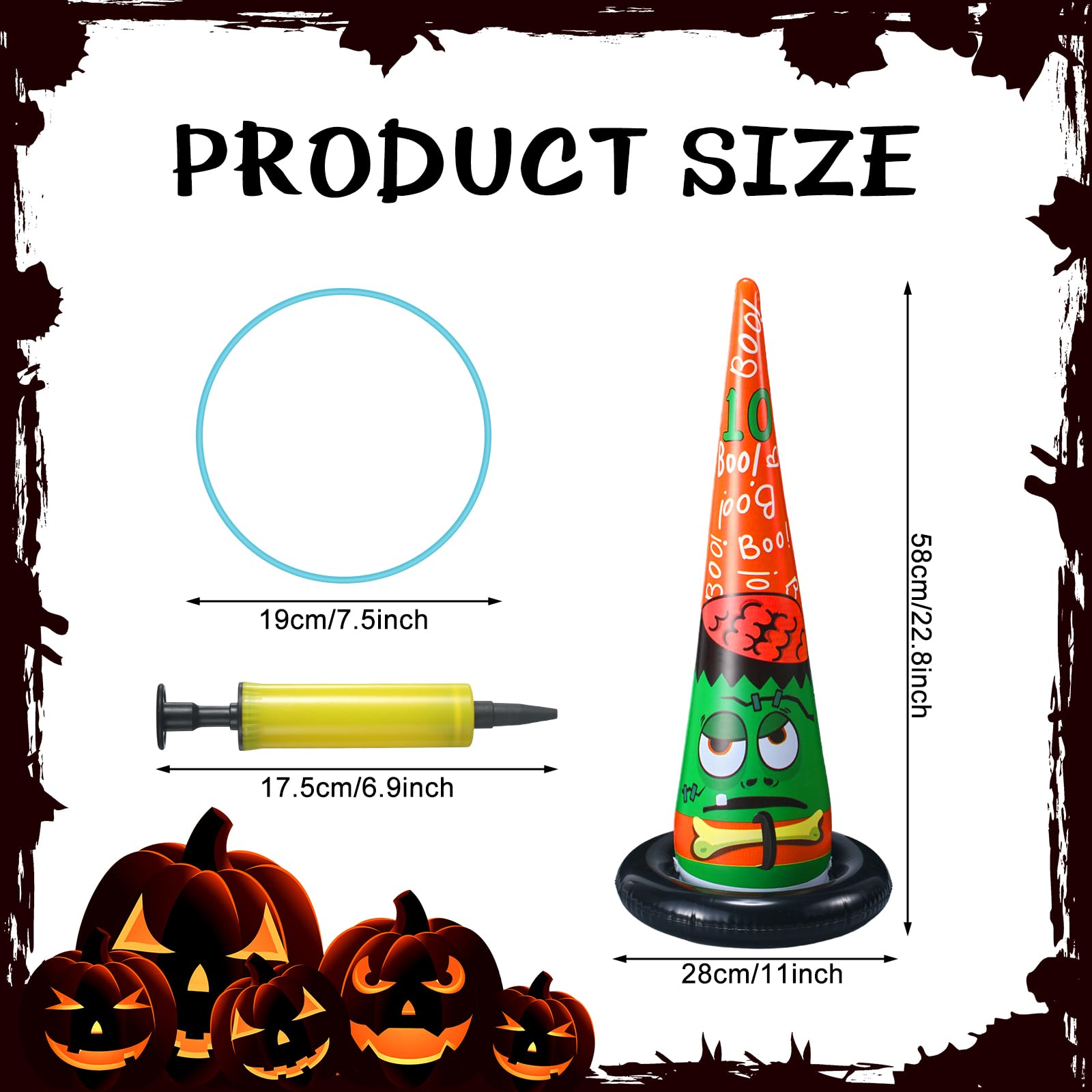 Capoda 16-Piece Halloween Ring Toss Game Set with Toss Rings, Pump & Witch Hat - Fun Outdoor/Indoor Party Game for Families, Kids & Adults - Perfect for Halloween Decorations, Garden Parties & Backyard Games