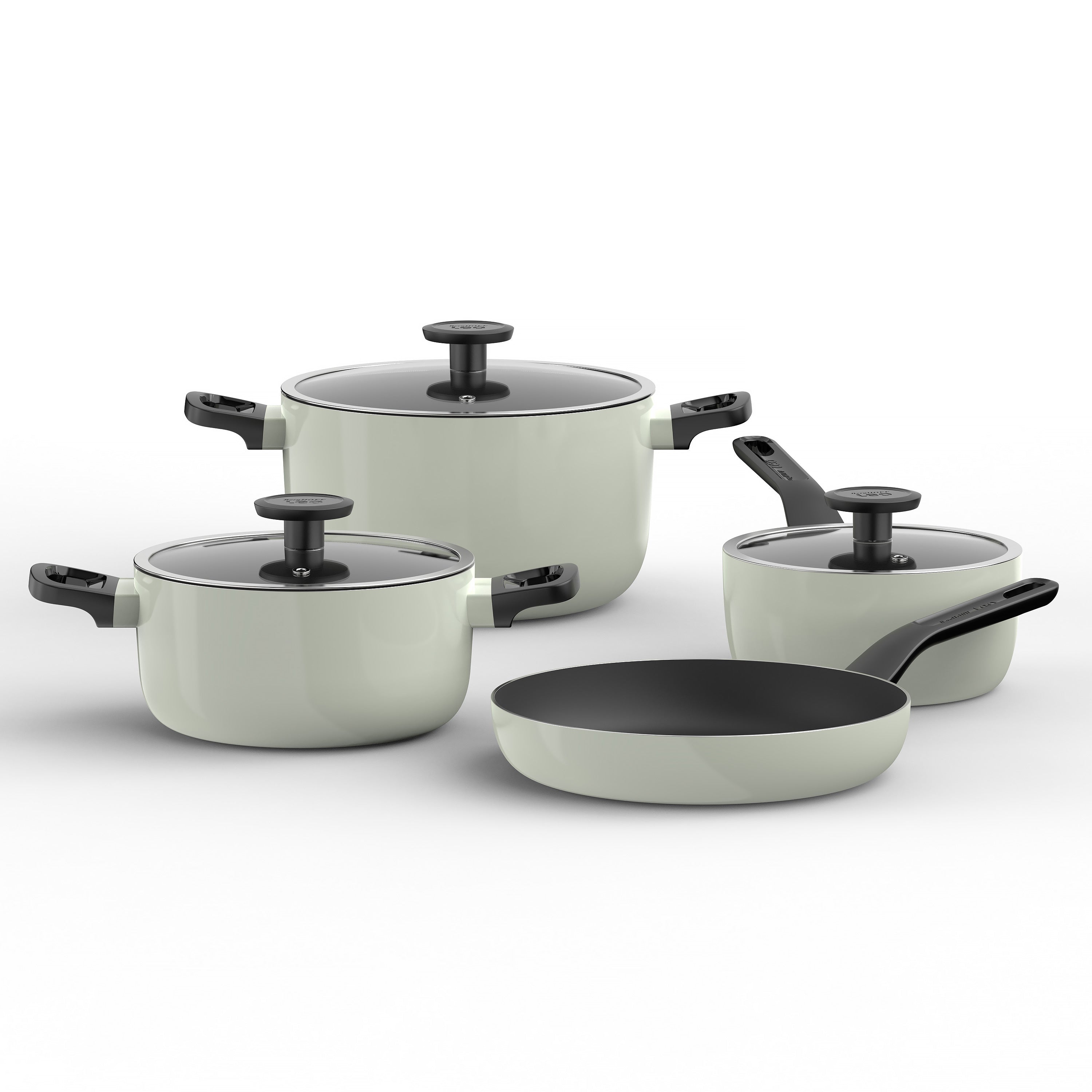 BergHOFF Leo Glints 7-Piece Ceramic Nonstick Cookware Set - Eco-Friendly, Scratch-Resistant, Oven Safe to 500°F - Perfect for Sauteing, Frying & Baking (Sage Green)
