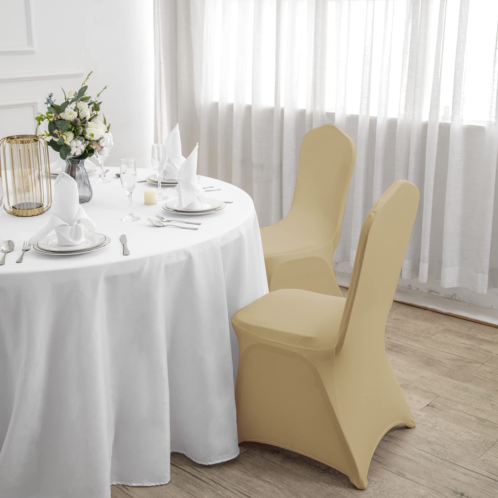 12-Pack Spandex Chair Covers - Stretchable, Washable & Removable Seat Protectors for Living Room, Party, Banquet, Wedding & Hotel Events (Champagne) - Perfect for Home Decor & Special Occasions