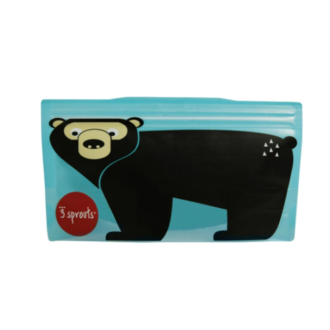 3 Sprouts Reusable Snack Bags 2-Pack - Cute Bear Design | Eco-Friendly Food Storage for Kids Lunch, School, Picnics & Travel