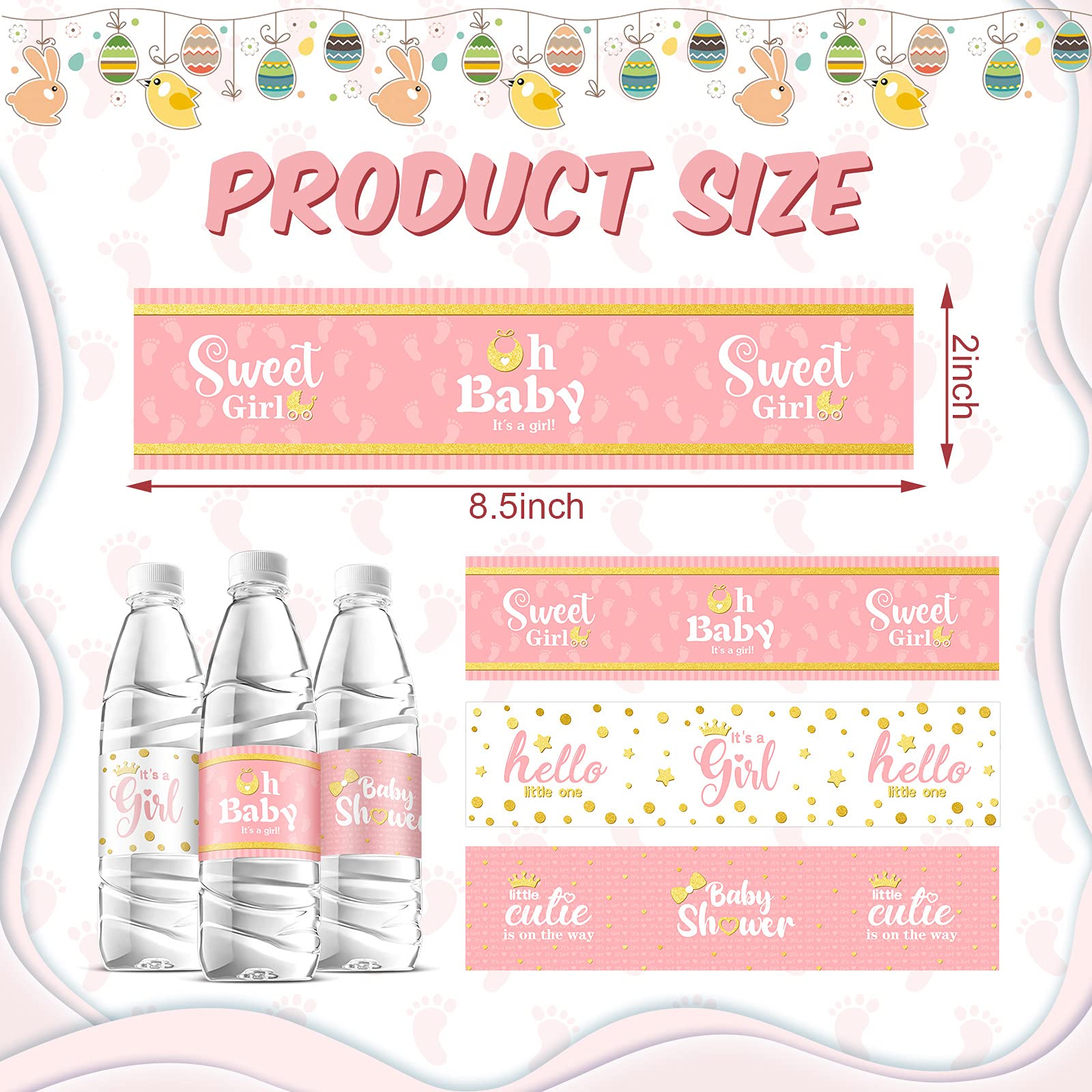 Waterproof Baby Shower Bottle Labels - 39pcs Girl Style for Party Decor