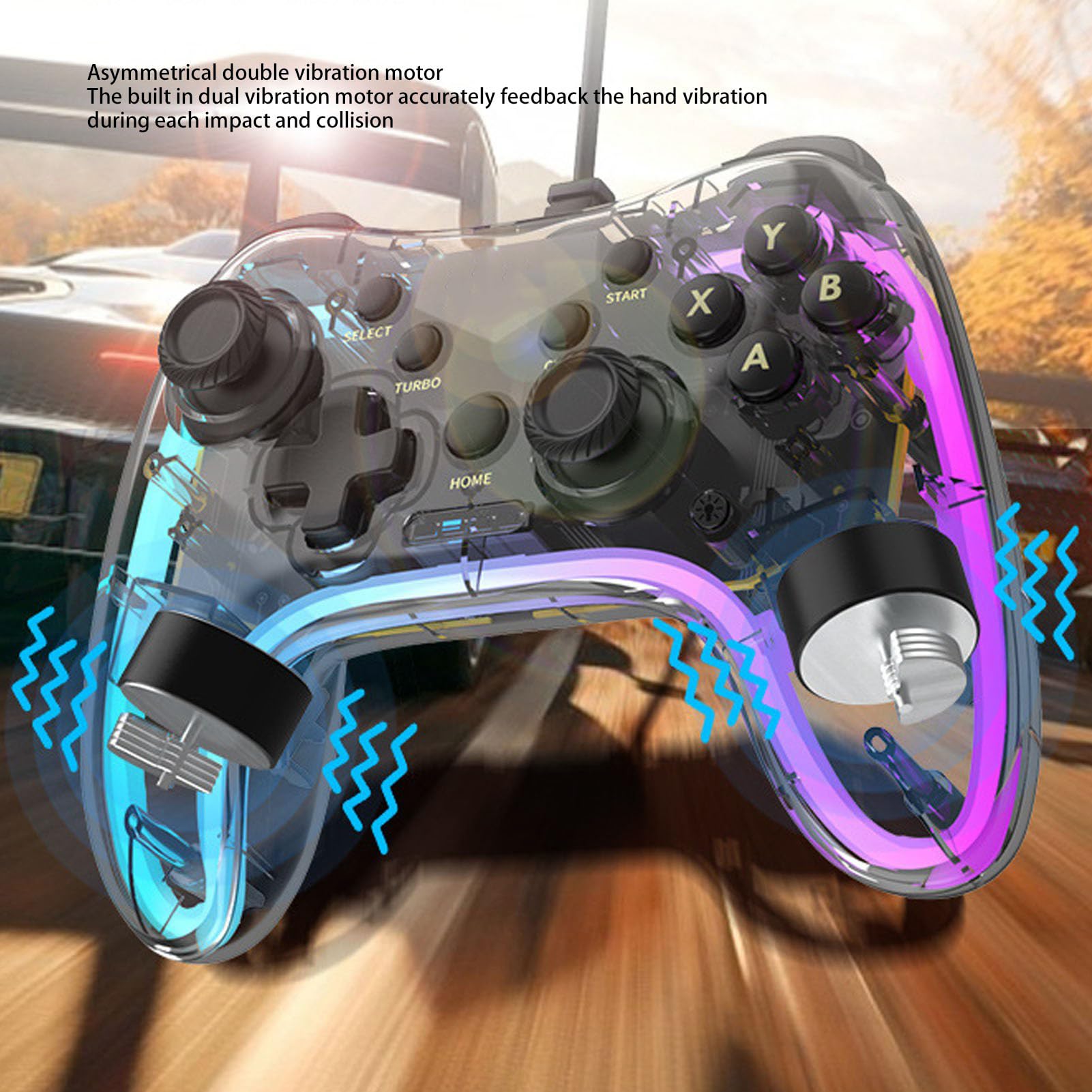 Wireless RGB Gaming Controller with 6-Axis Gyroscope & Turbo Function - Compatible with Nintendo Switch, PC, PS3, Android, iOS, Mac & Steam Deck - Perfect for FPS, Racing & Fighting Games