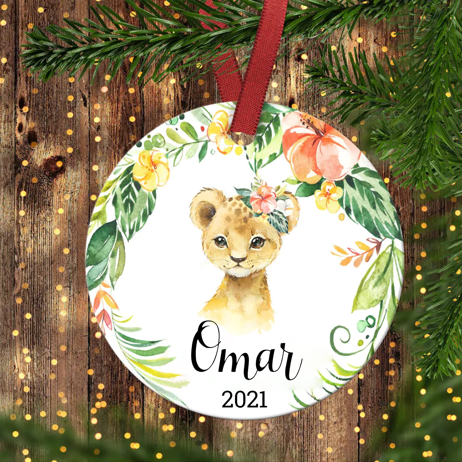 Personalized Baby's First Christmas Ornament - Cute Lion Design for Baby Girls | Keepsake Gift for Newborns, Christening, or First Holiday Celebration