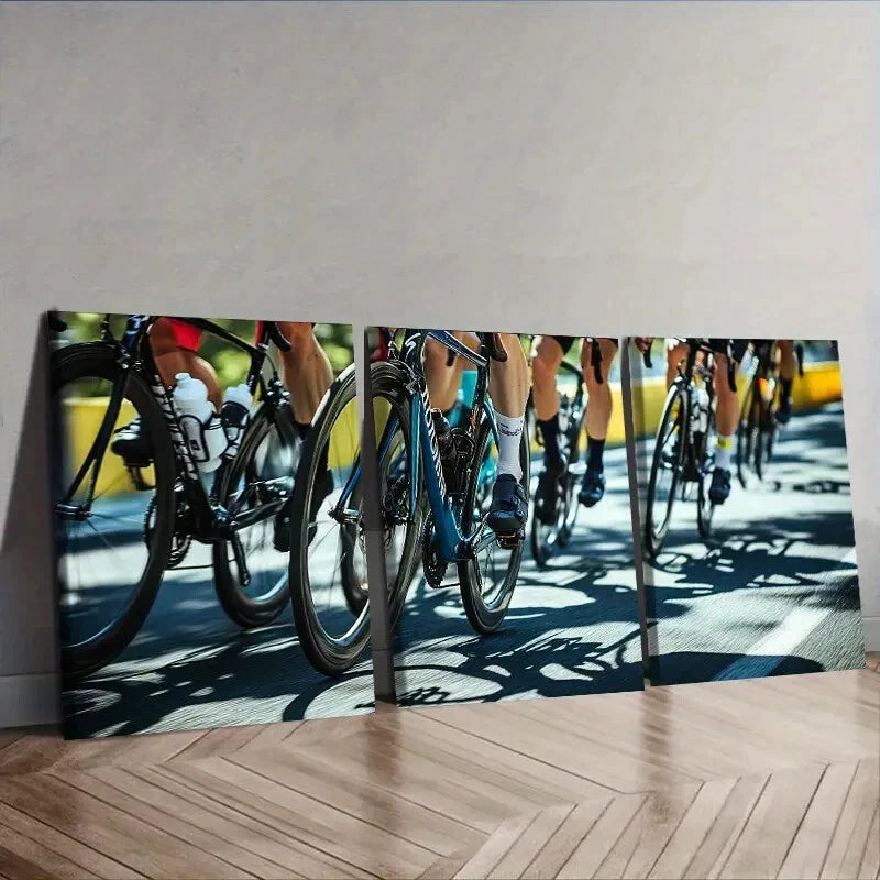 3-Piece Bicycle Race Wall Art Set - Framed Canvas 40x60cm (16x24 Inches) - High Quality Print - Ready to Hang Home Decor - Perfect for Living Room, Bedroom, Office & Cycling Enthusiast Spaces