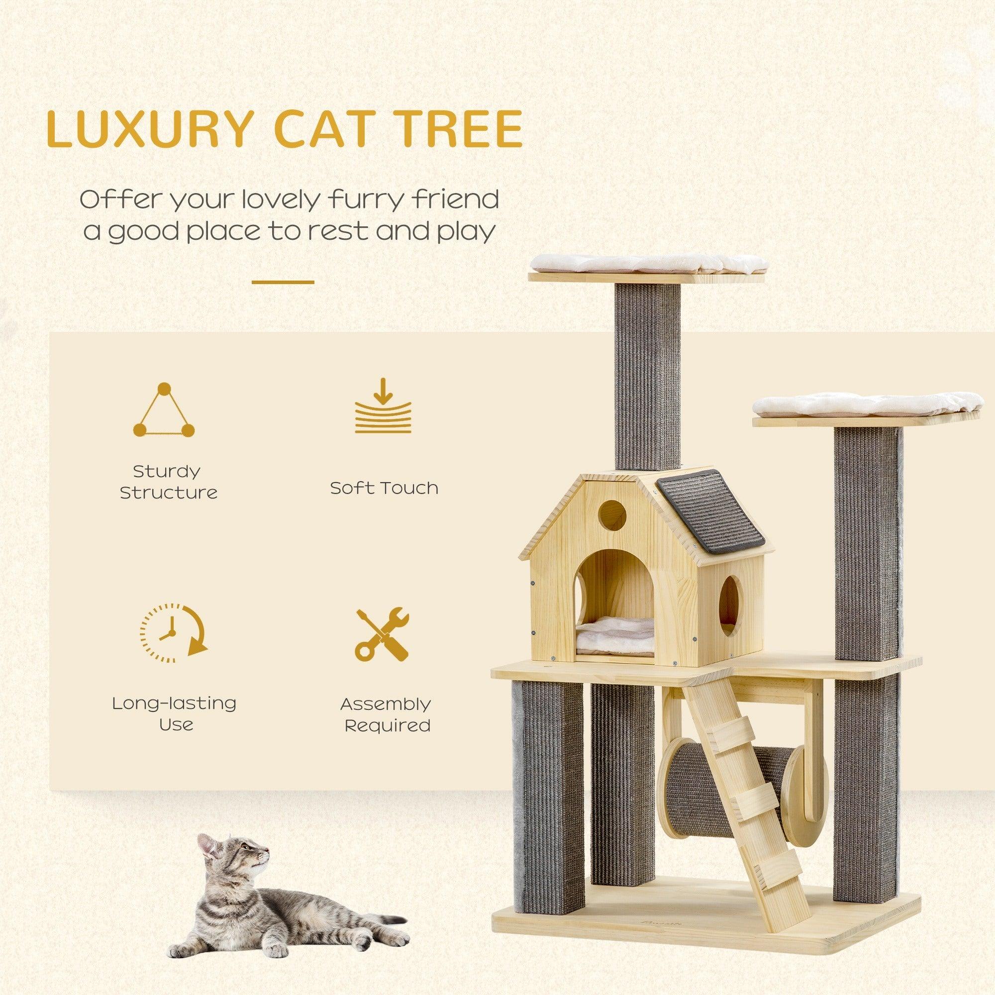 Premium Cat Tree for Indoor Cats - Modern Cat Tower with Scratching Posts, Cozy Perches, Spinning Toys & Ladder - Durable Cat Condo for Climbing, Scratching & Play - Perfect for Small Spaces, Apartments & Multi-Cat Homes