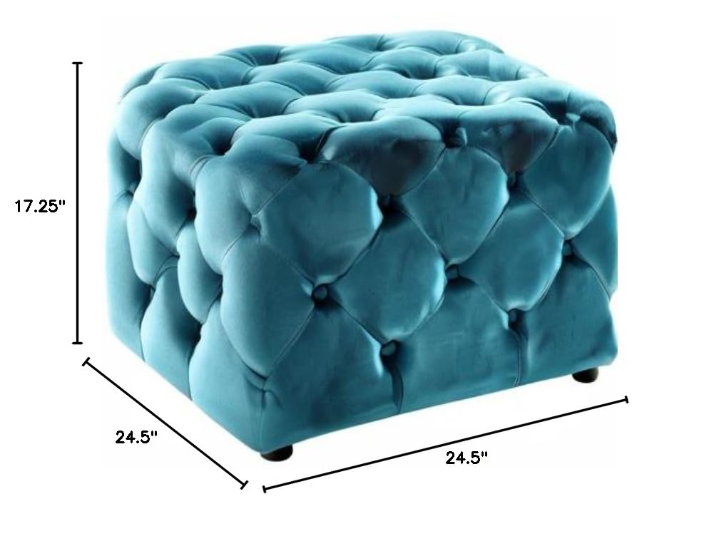 Everly Velvet Tufted Ottoman with Button Tufting - Blue Footrest Stool, Coffee Table & Living Room Accent Piece for Home Decor, Comfortable Seating & Stylish Storage Solution