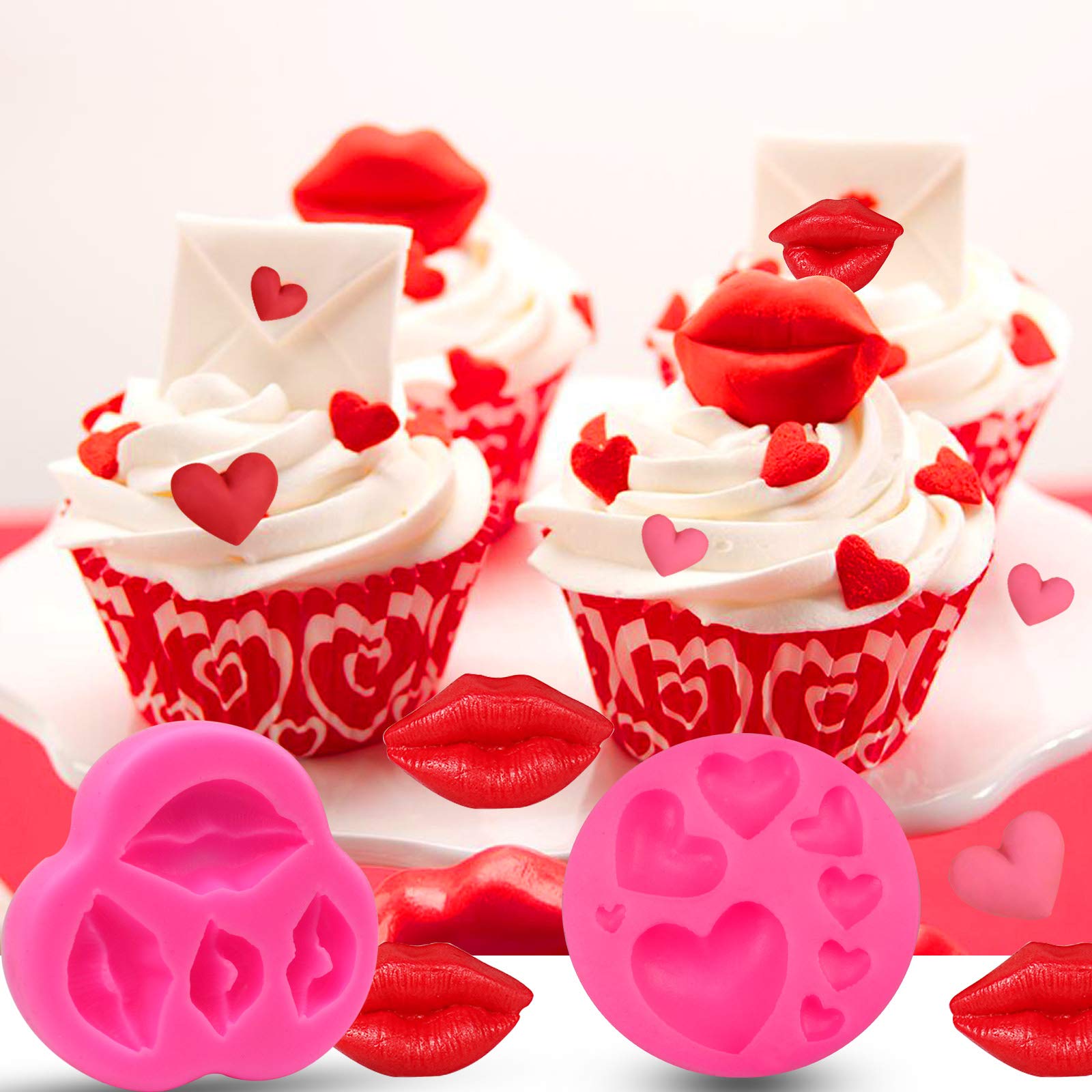 4-Piece Rose Heart Lips Dot Silicone Molds for Fondant, Gum Paste, Candy & Chocolate - DIY Cake Decorating, Sugar Crafts, Cupcake Toppers & Wedding Desserts