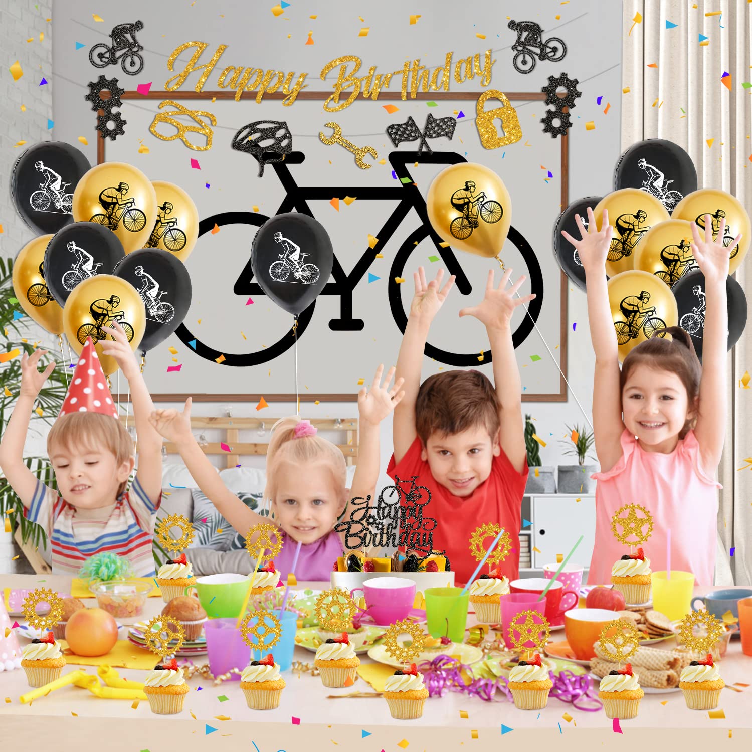 Bike Themed Birthday Party Decorations Set - Banner, Cake Toppers, Balloons & Hanging Signs | Bicycle Sports Theme Party Supplies for Kids & Cycling Enthusiasts | Perfect for Kids' Birthday Parties, Cycling Events & Sports Themed Celebrations