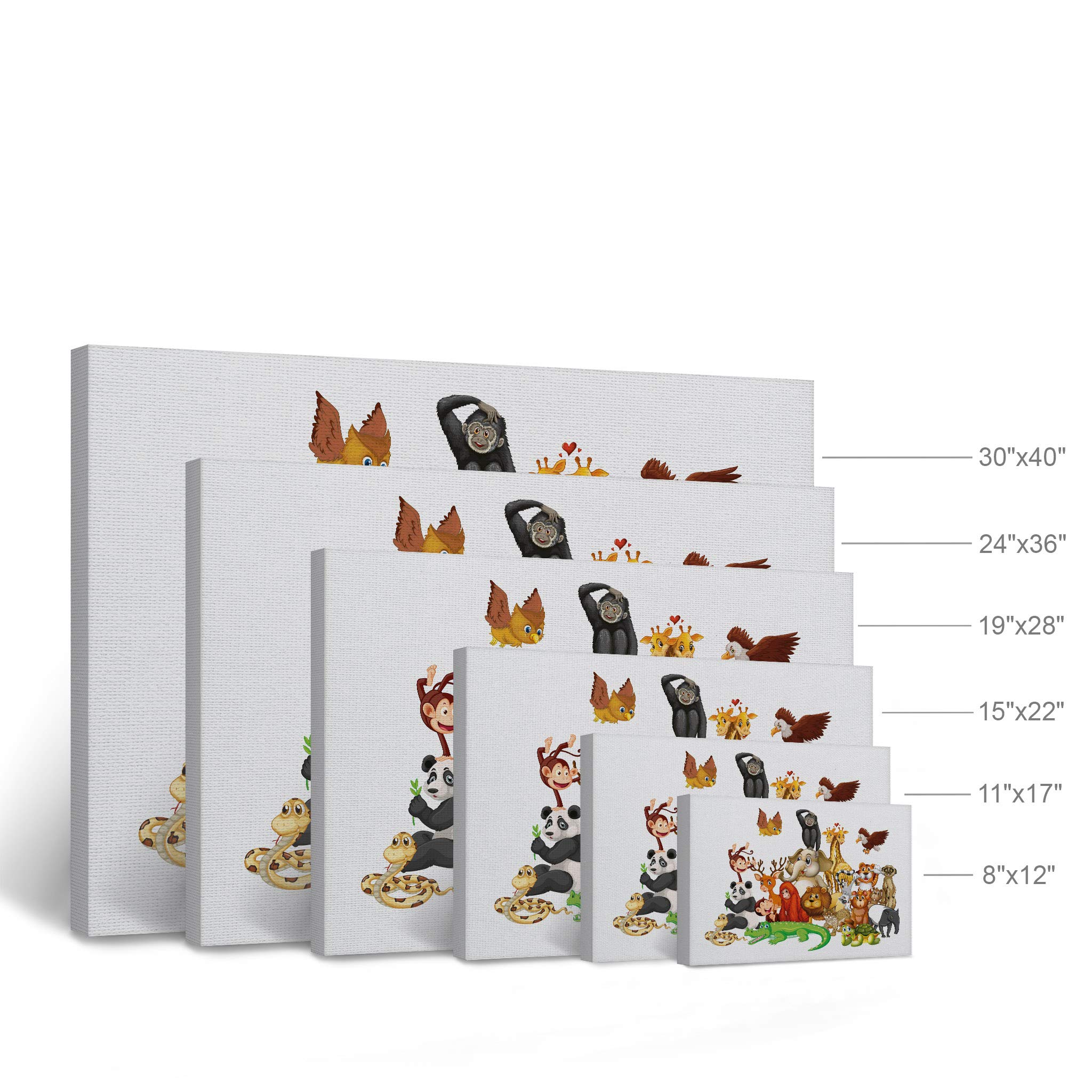 Funny Animals Friendship Illustration Canvas Print - African Safari Woodland Animal Wall Art for Office, Bedroom, Nursery (30x40 inches) | Perfect for Kids Room Decor, Baby Gifts & Home Decorating Ideas