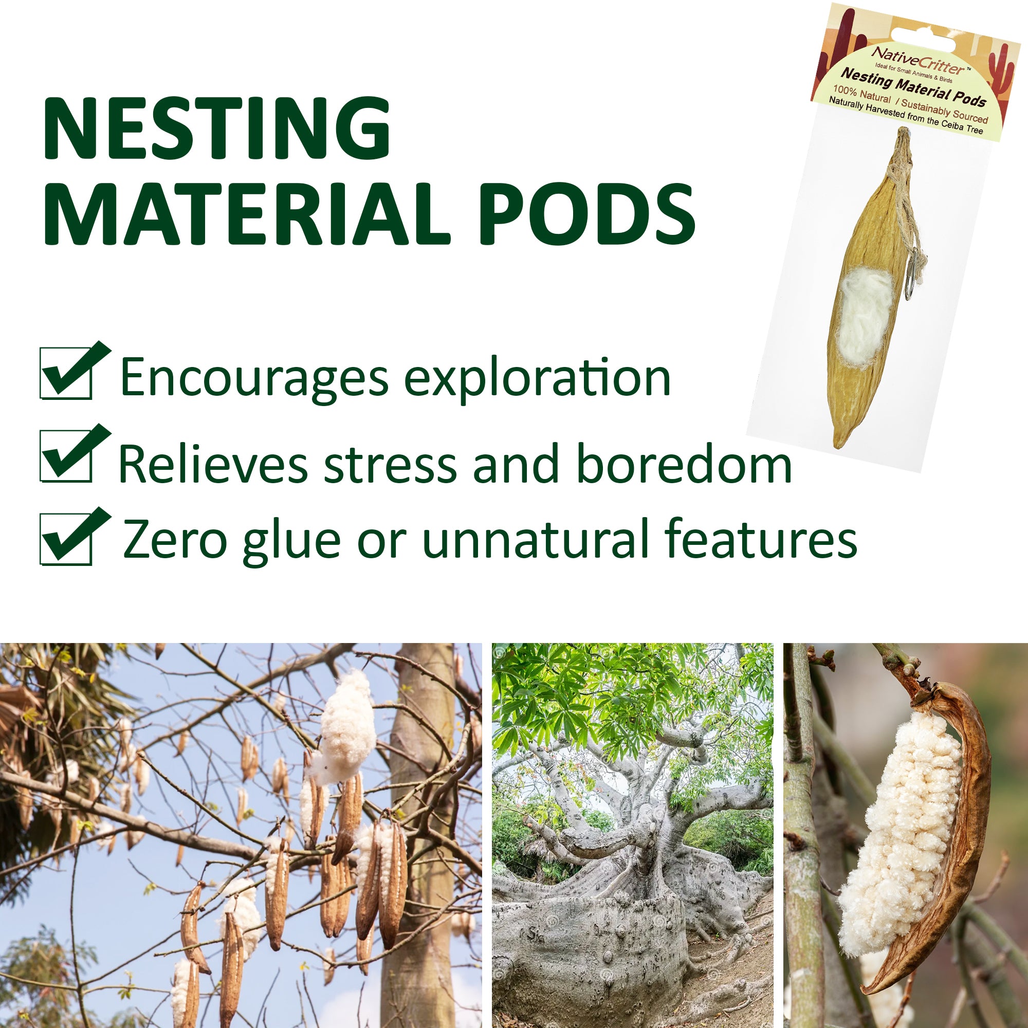 Premium Soft Nesting Material Pods for Birds - Comfortable & Safe Bird Nesting Supplies for Cages, Aviaries, and Wild Birds - Ideal for Breeding, Laying Eggs, and Raising Chicks