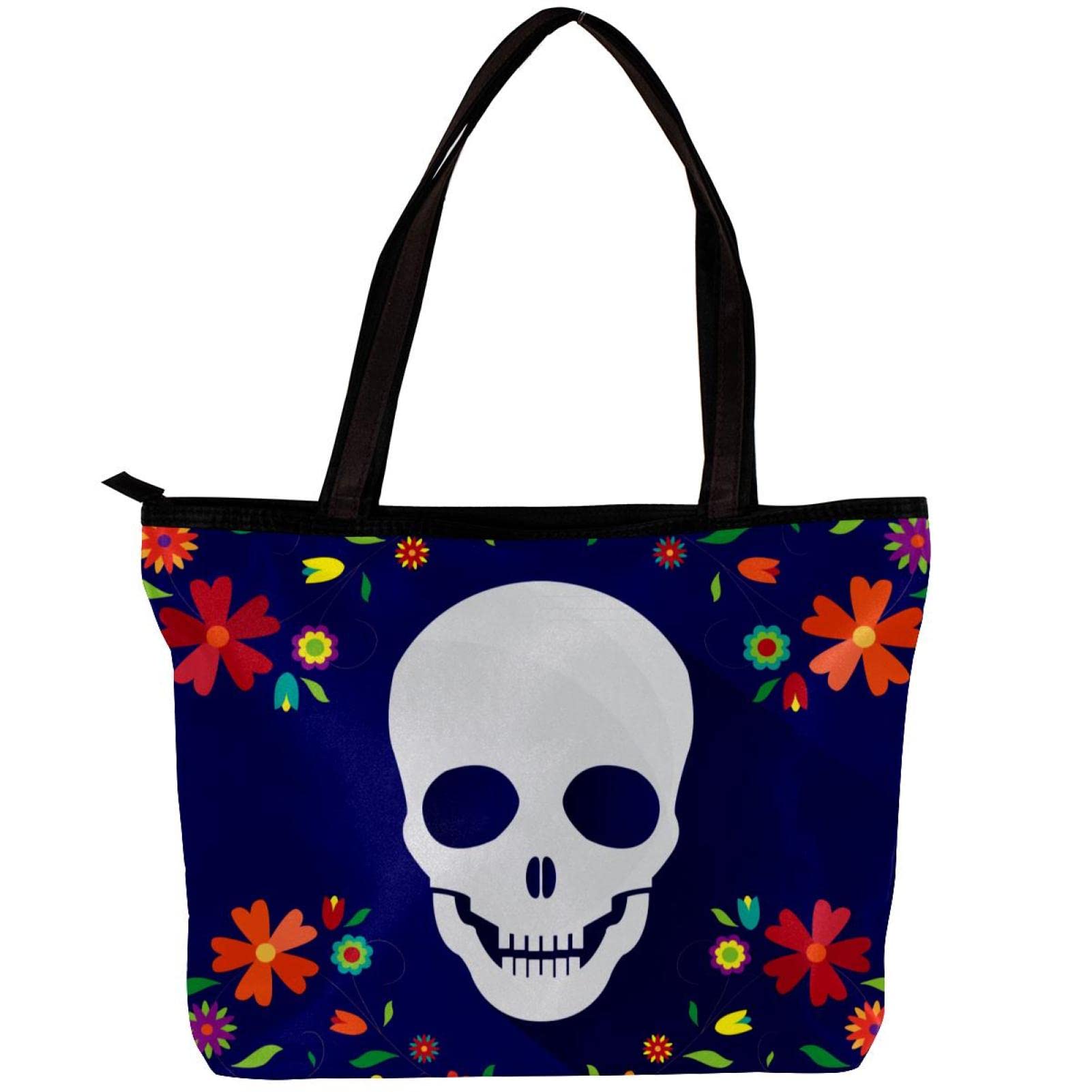 Stylish Mexican Sugar Skull Tote Bag for Women - Day of the Dead Themed Shoulder Bag with Inner Pouch | Perfect for Halloween, Dia de los Muertos, Festival & Daily Use