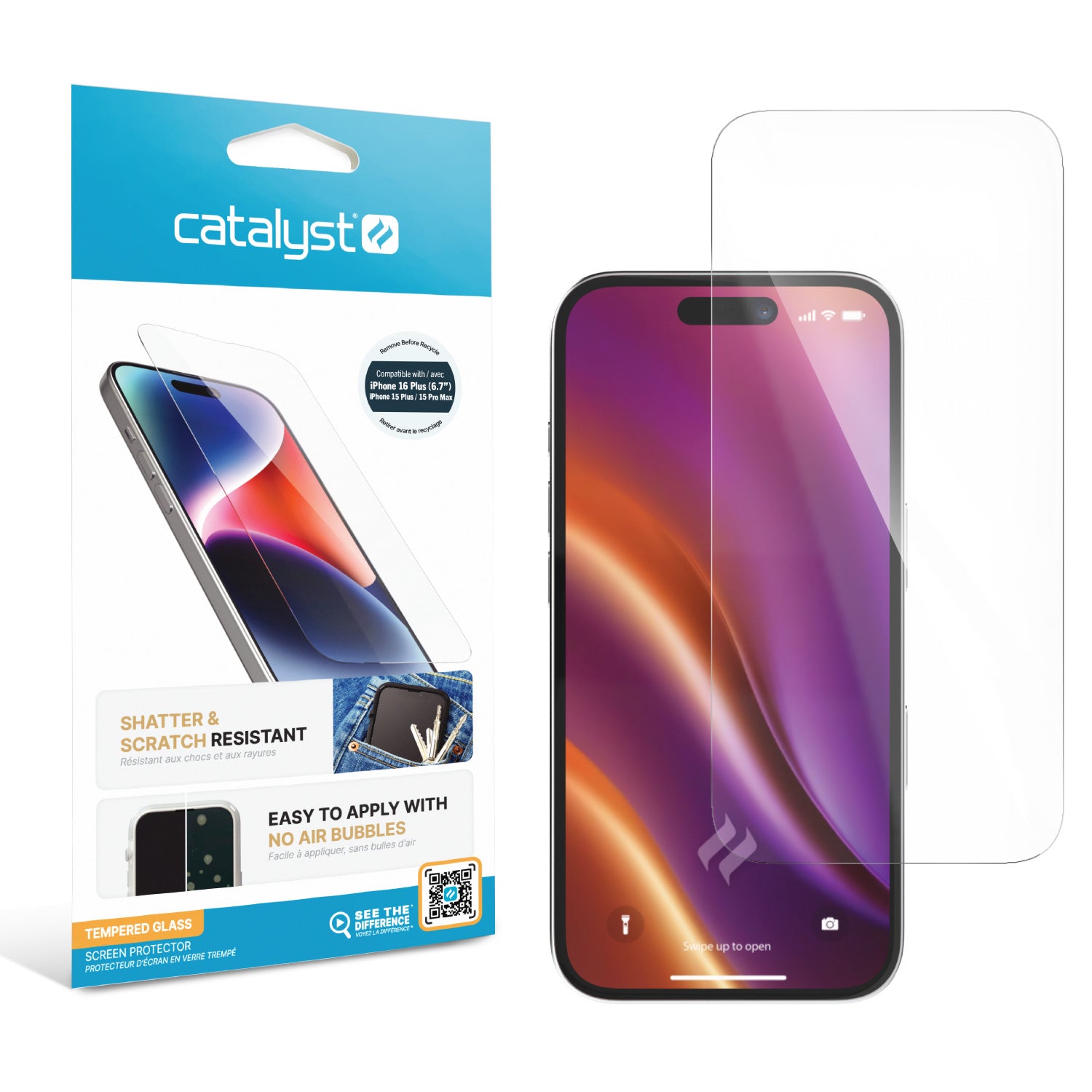 iPhone 16 Plus / 15 Plus / 15 Pro Max Tempered Glass Screen Protector - 9H Hardness, Anti-Scratch, Bubble-Free - Perfect for Work, Travel & Gaming Protection