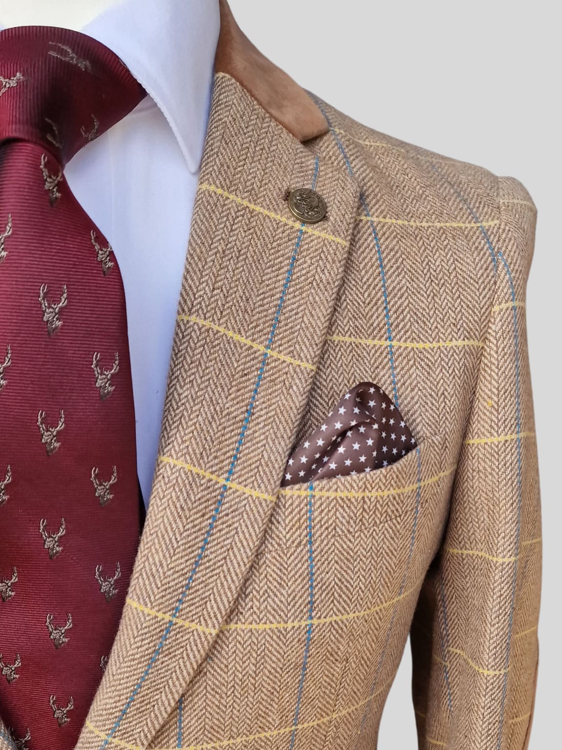 Marc Darcy Dx7 Oak Tweed Herringbone Check Blazer - Men's Slim Fit Wool Blend Sport Coat for Business & Wedding - Perfect for Office, Formal Events & Special Occasions