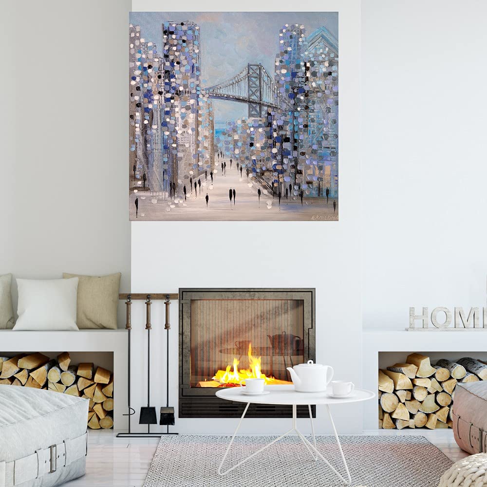 Ekaterina Ermilkina Fine Art Canvas Wall Decor - Philadelphia Inspired 22x22 Inch Ready to Hang Painting for Living Room, Bedroom, Office & More - Perfect for Home, Bar & Dining Room Decor